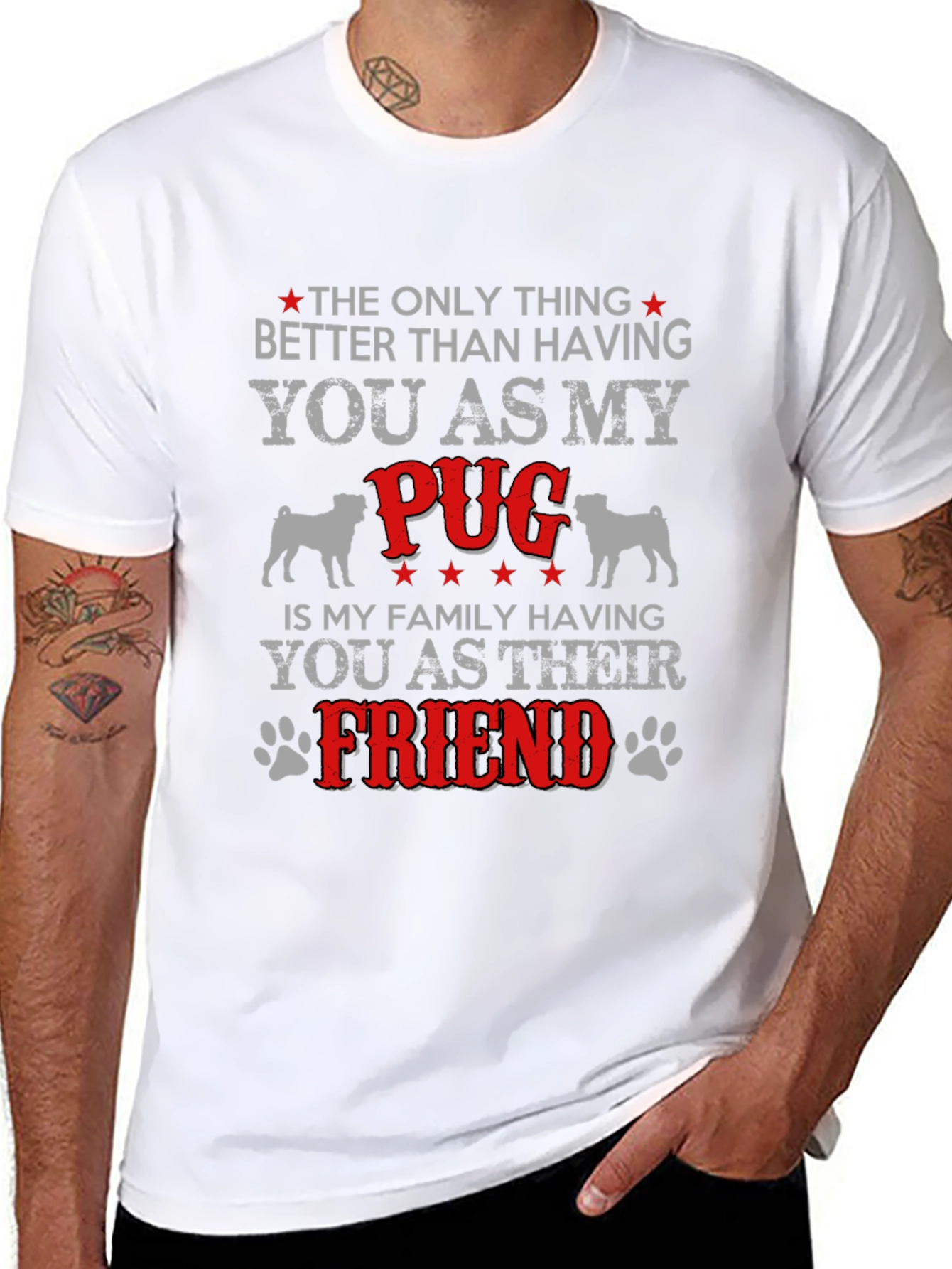 Camiseta Hombre Negra Diseño Pug Amigo