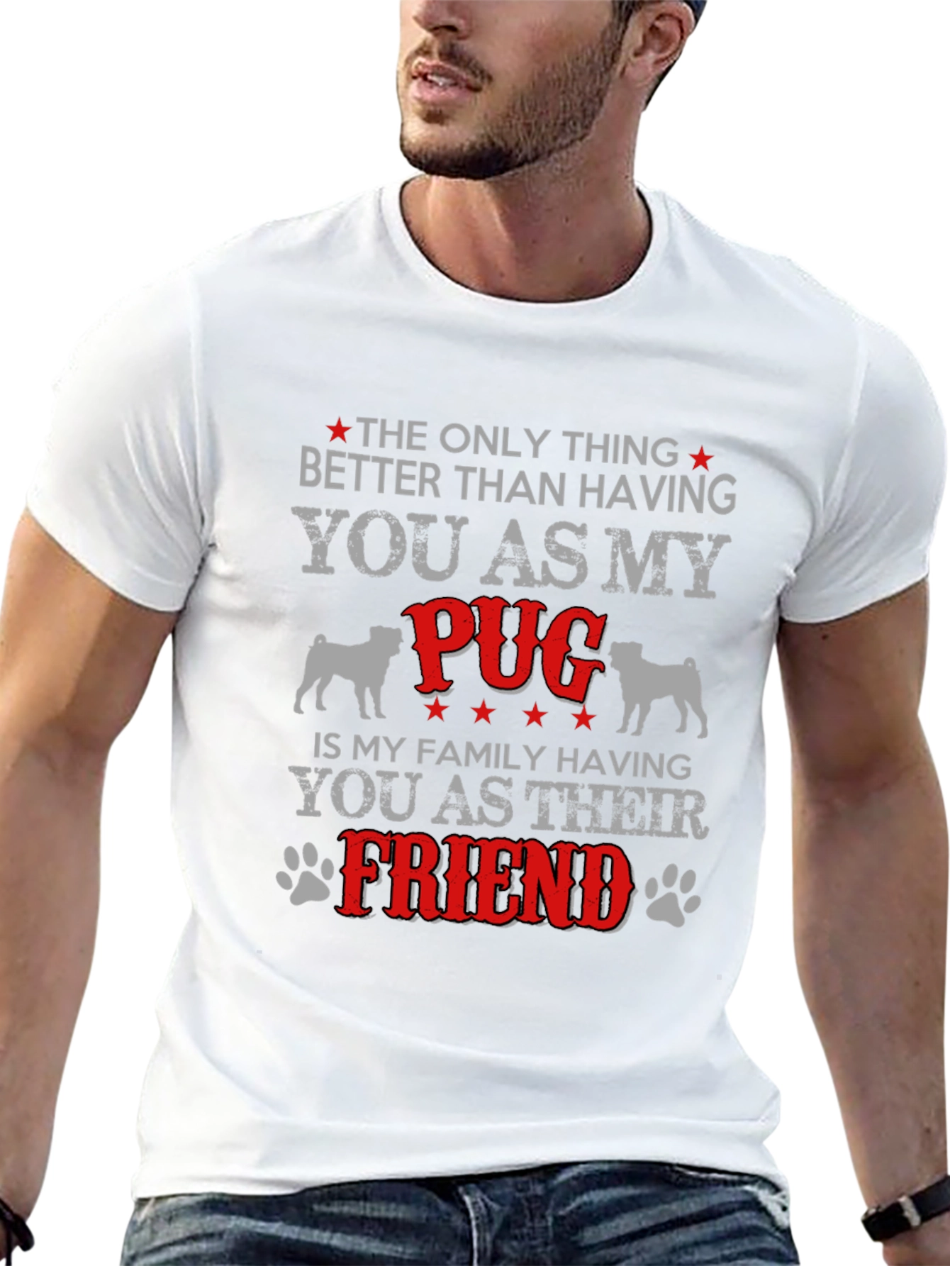 Camiseta Hombre Negra Diseño Pug Amigo