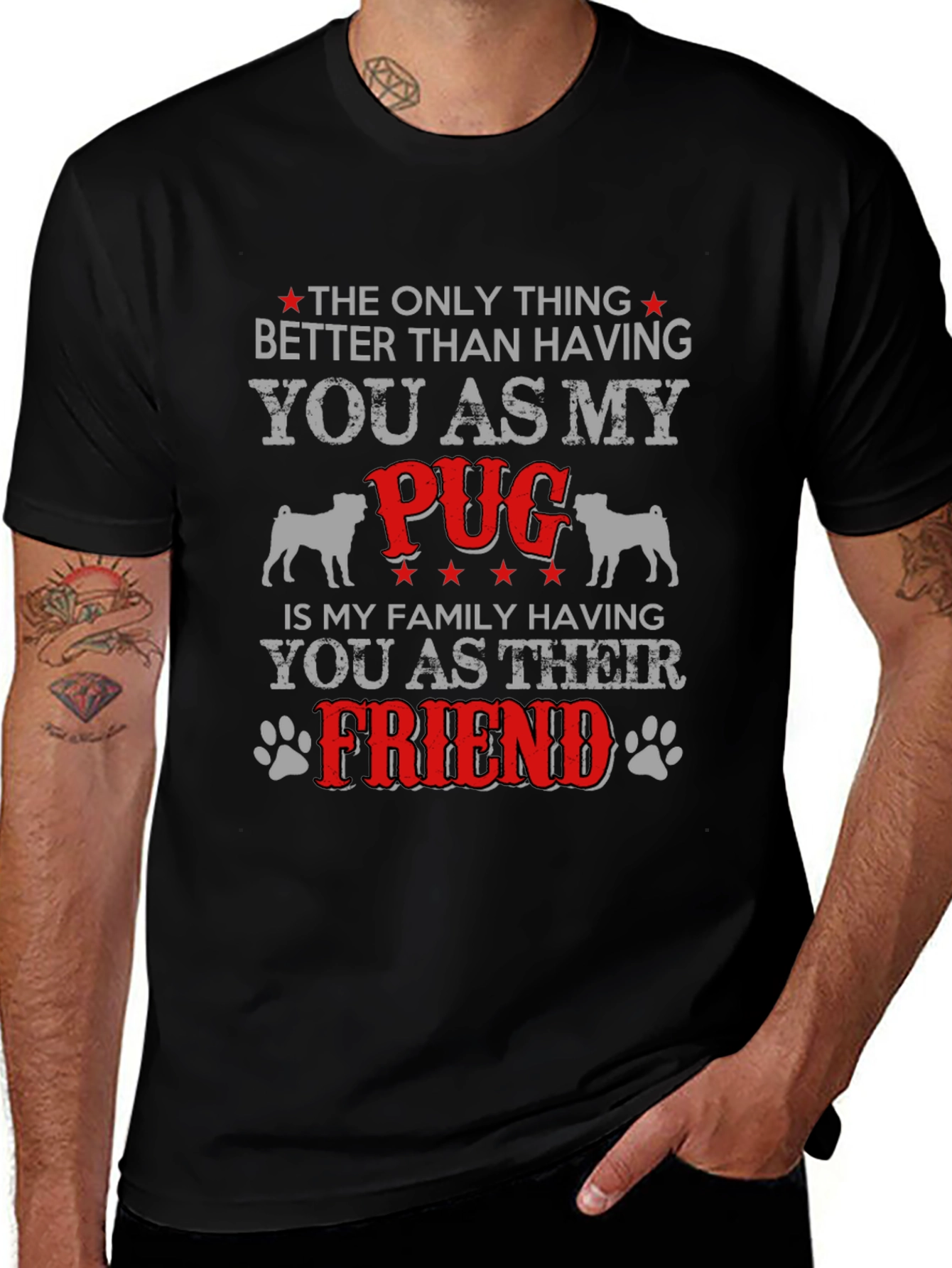 Camiseta Hombre Negra Diseño Pug Amigo