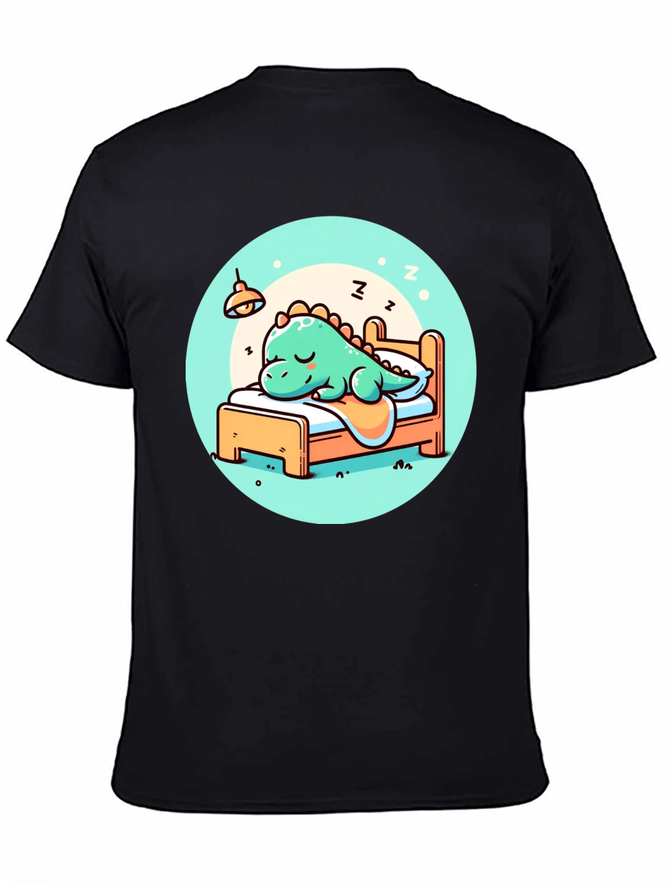 Camiseta Negra con Diseño de Dinosaurio Durmiente