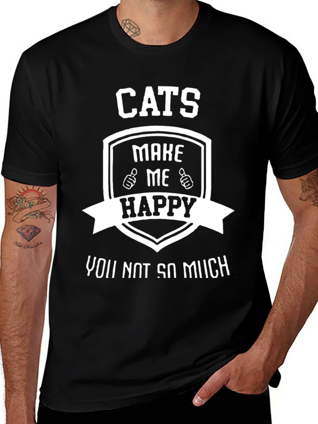 Camiseta Negra con Diseño de Gatos Felices