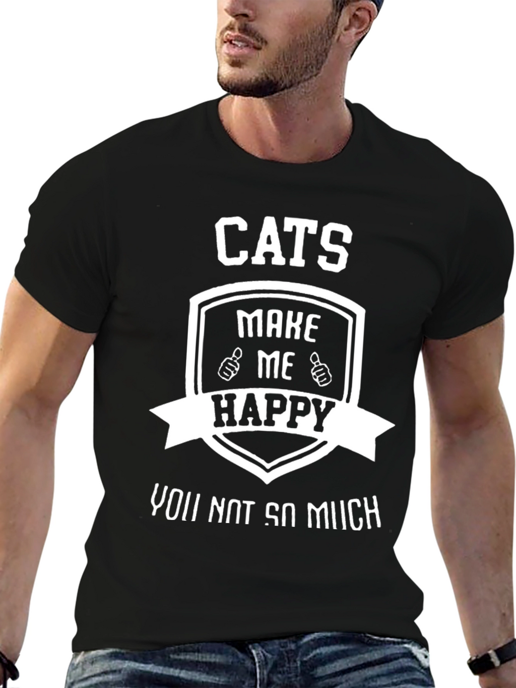 Camiseta Negra con Diseño de Gatos Felices