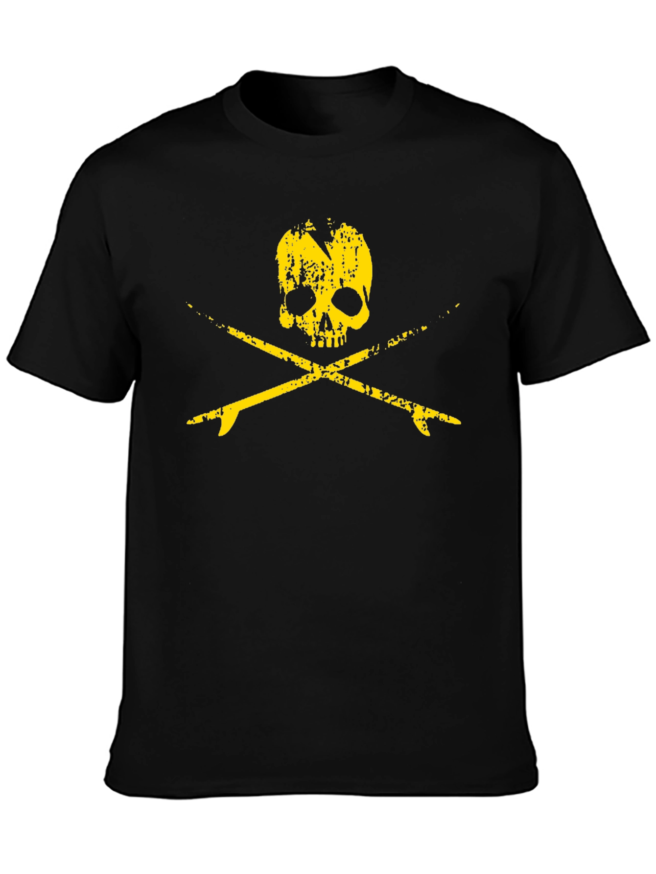 Camiseta Negra Calavera Surfista Hombre Estilo Casual