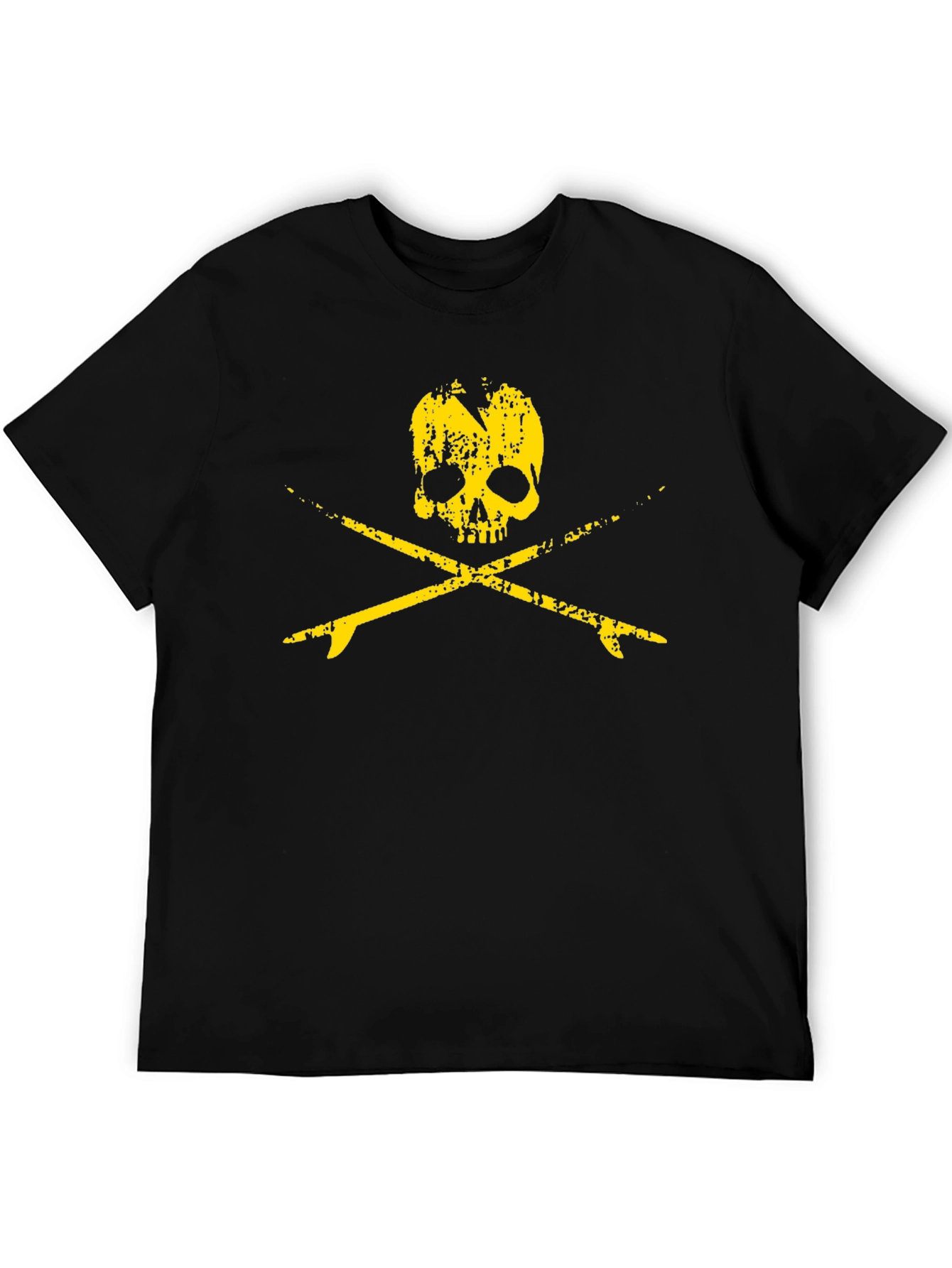 Camiseta Negra Calavera Surfista Hombre Estilo Casual