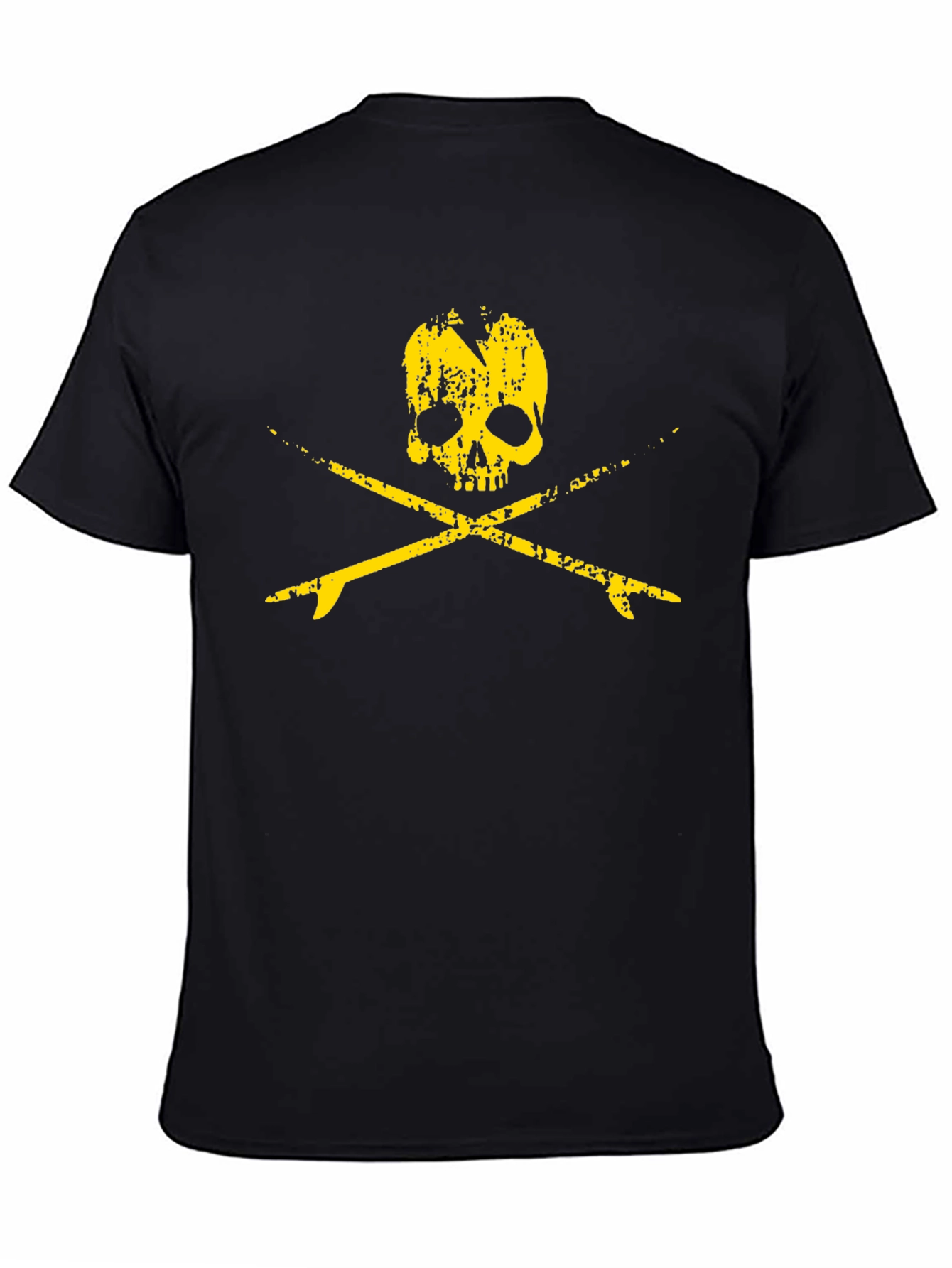 Camiseta Negra Calavera Surfista Hombre Estilo Casual