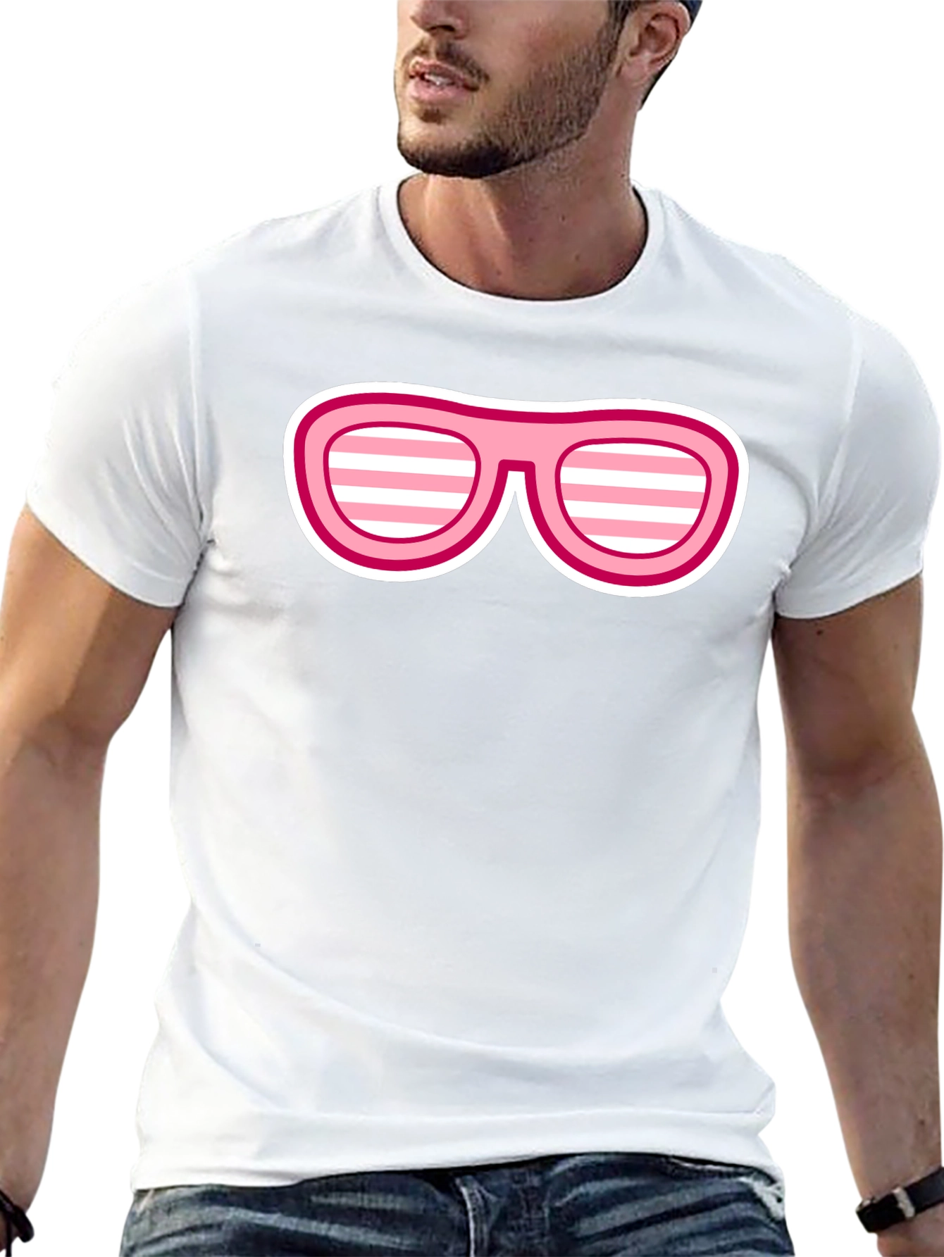 Camiseta Negra con Diseño de Gafas Rosadas