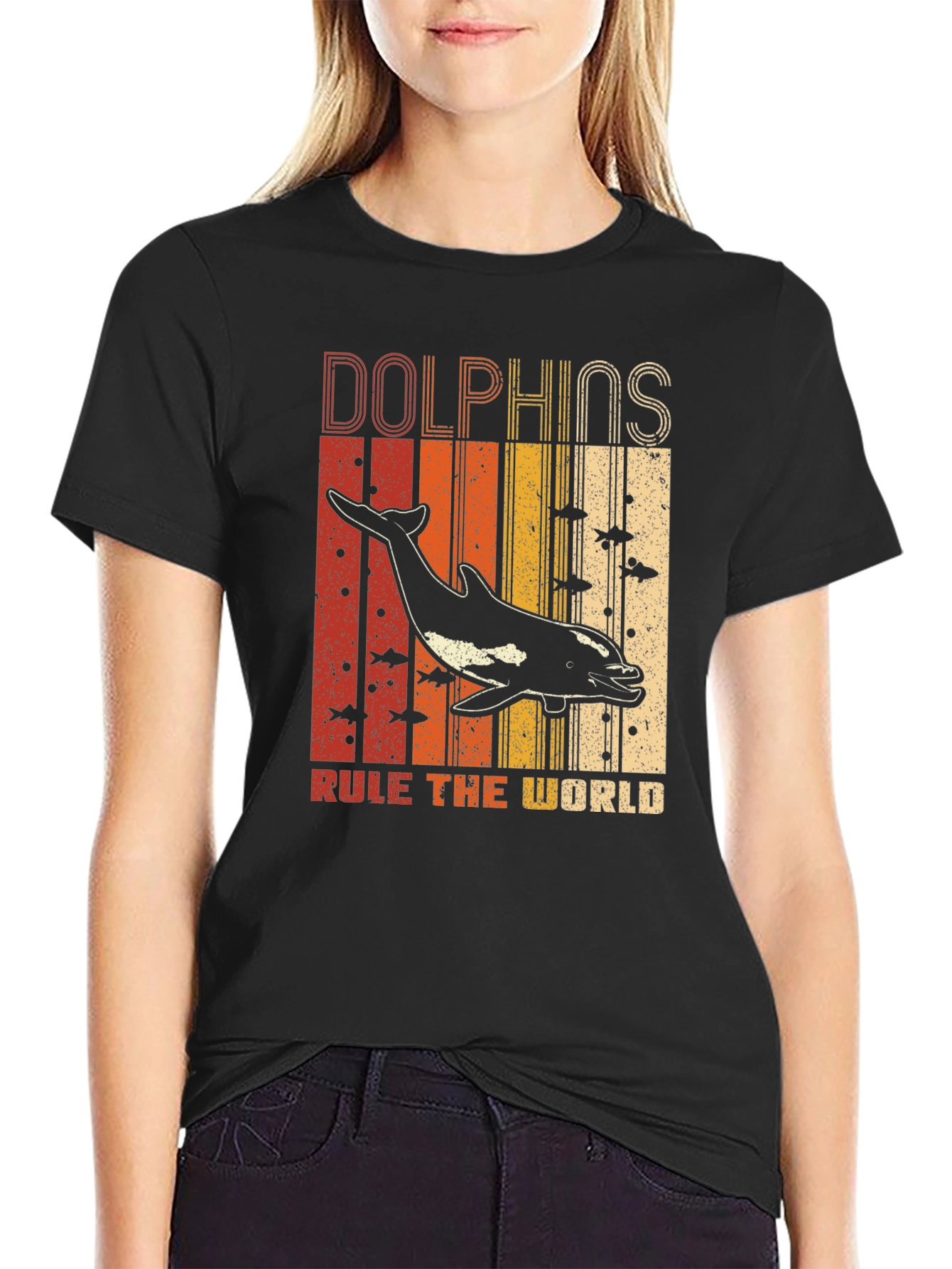 Camiseta Estampada de Delfines Retro