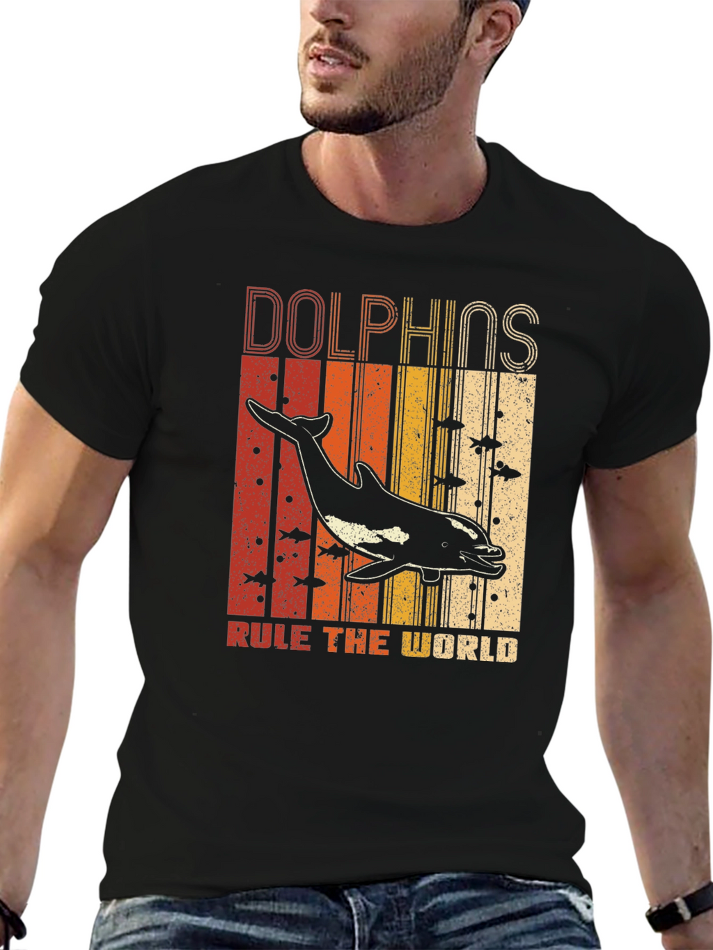 Camiseta Estampada de Delfines Retro
