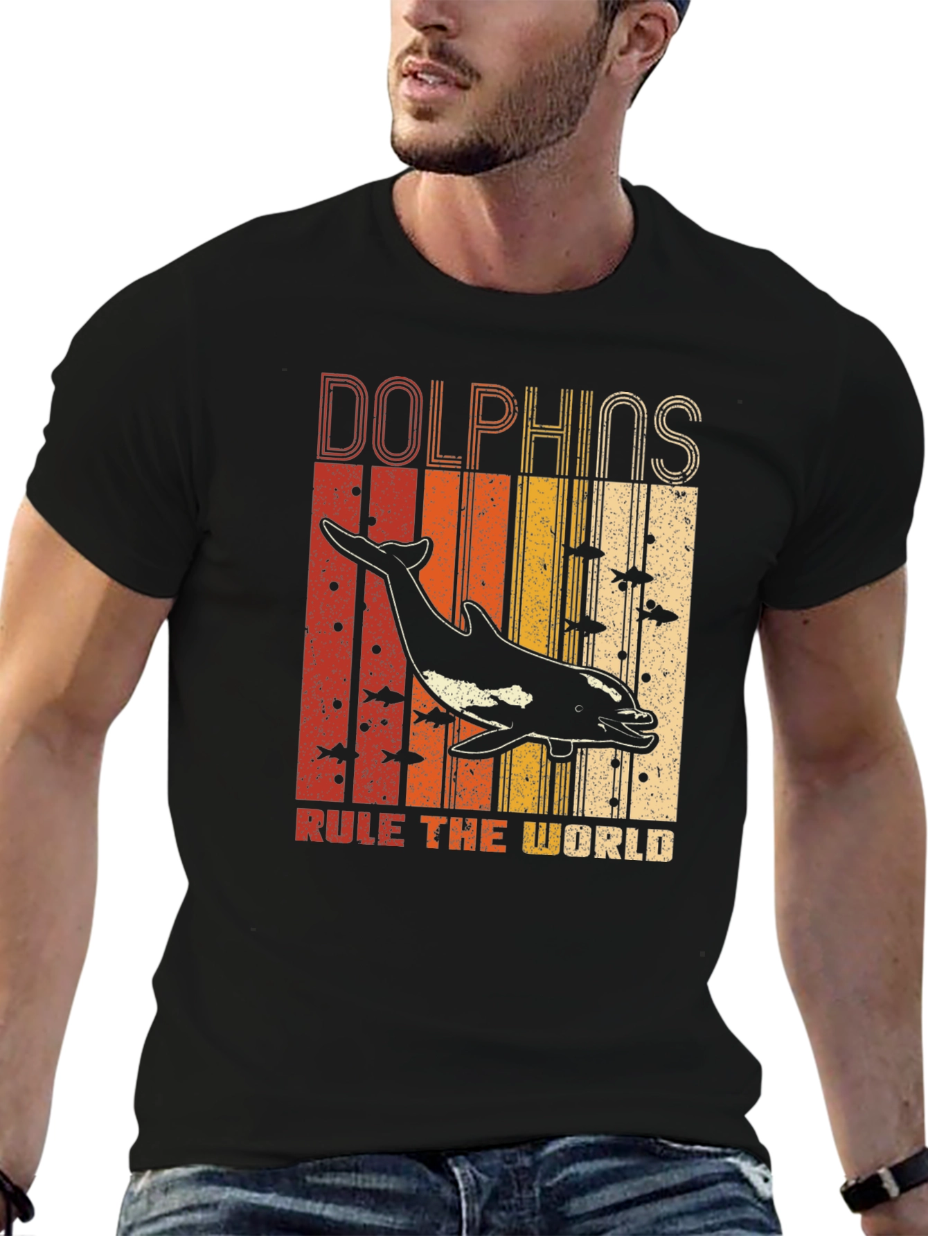 Camiseta Estampada de Delfines Retro