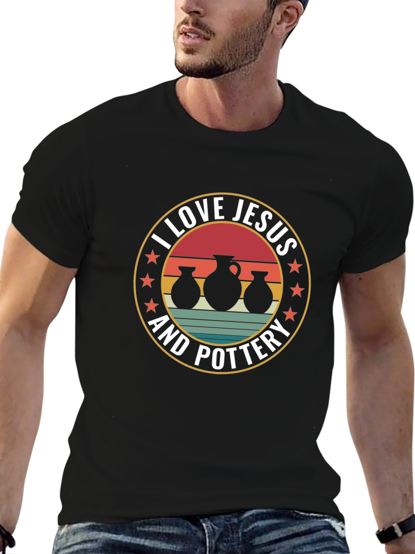 Camiseta Amo a Jesús y la cerámica
