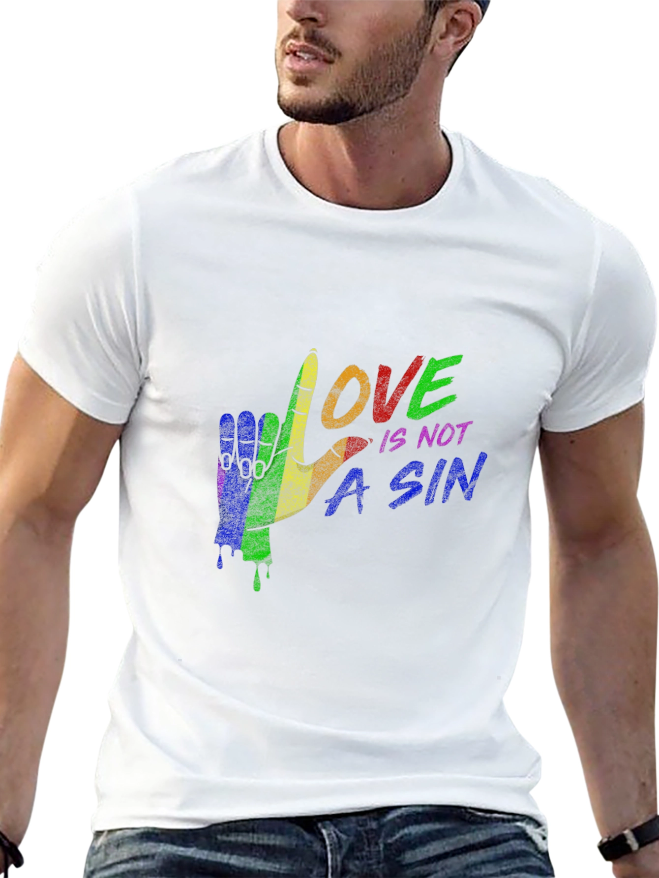 Camiseta Negra con Diseño de Mano y Mensaje LGBTQ+
