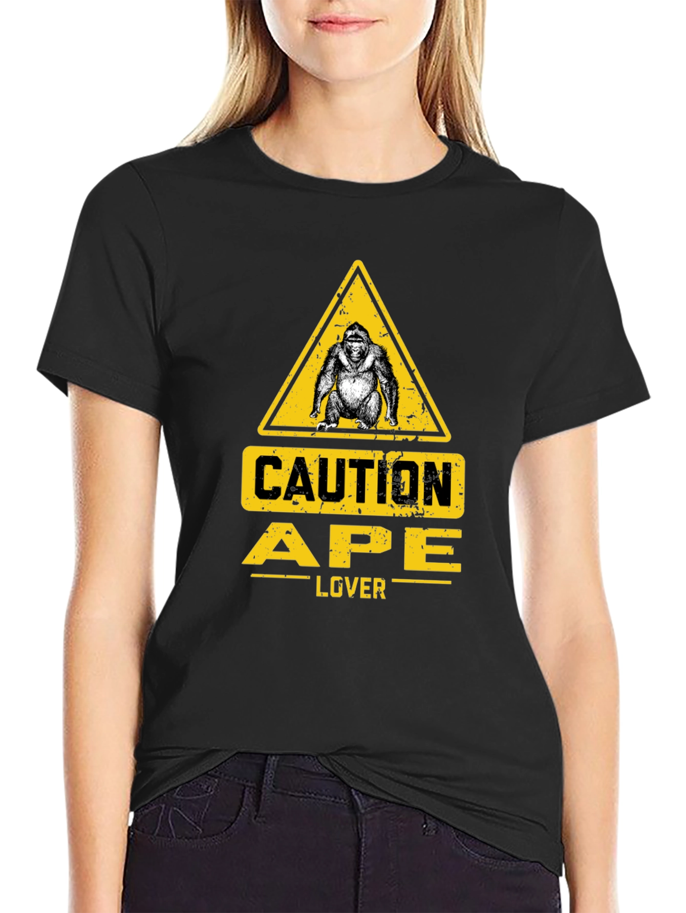 Camiseta Negra Caution Ape Lover para Aficionados a los Monos