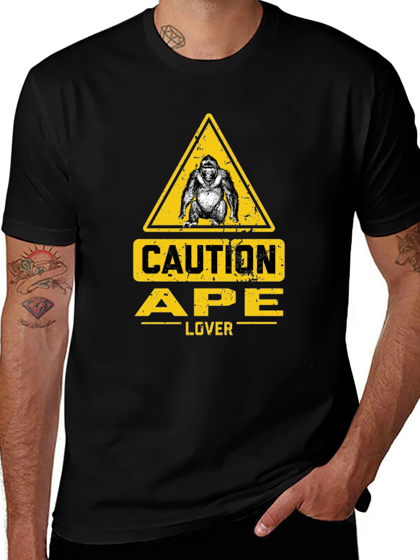 Camiseta Negra Caution Ape Lover para Aficionados a los Monos