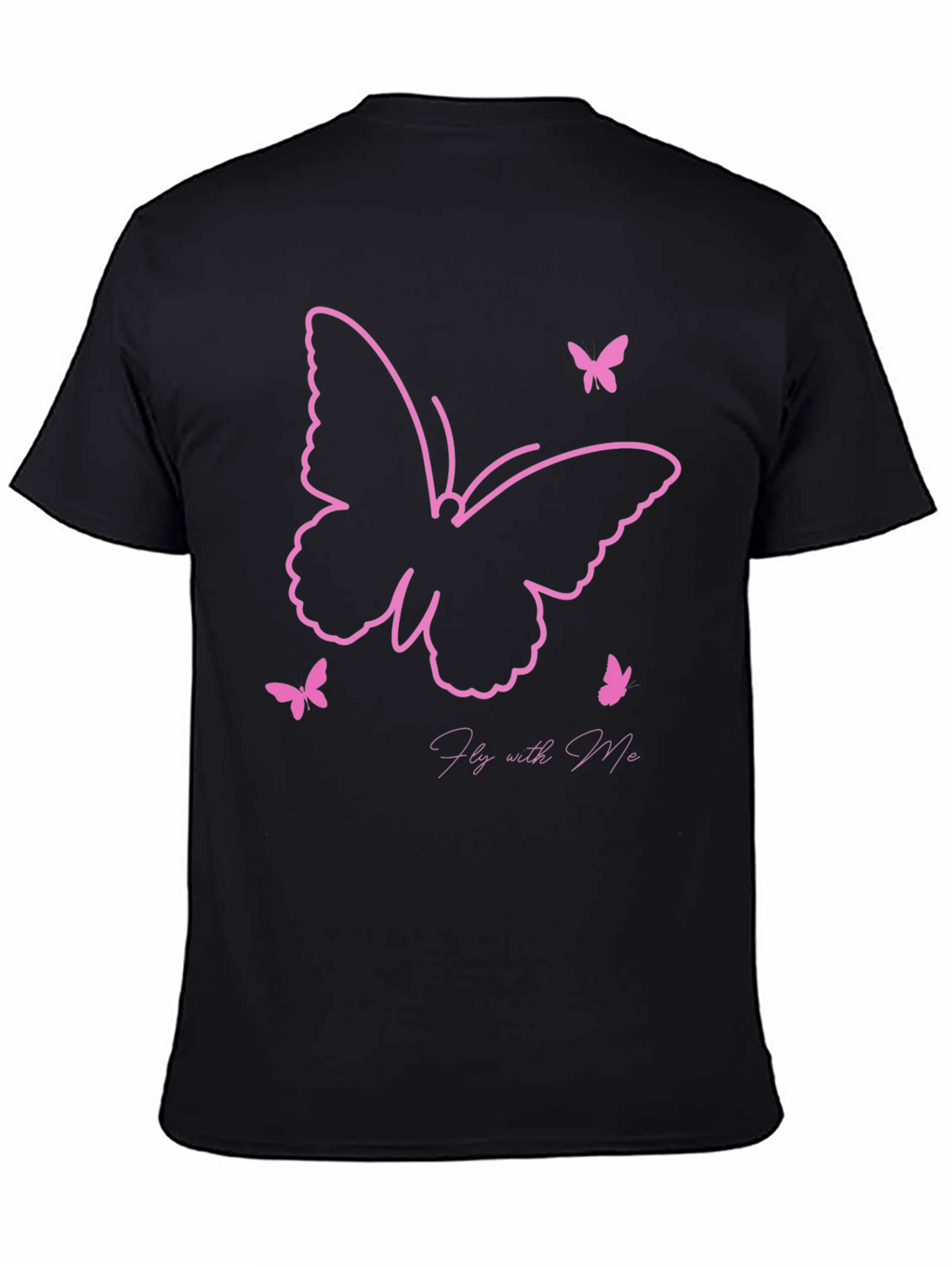 Camiseta Negra con Diseño de Mariposas Rosadas