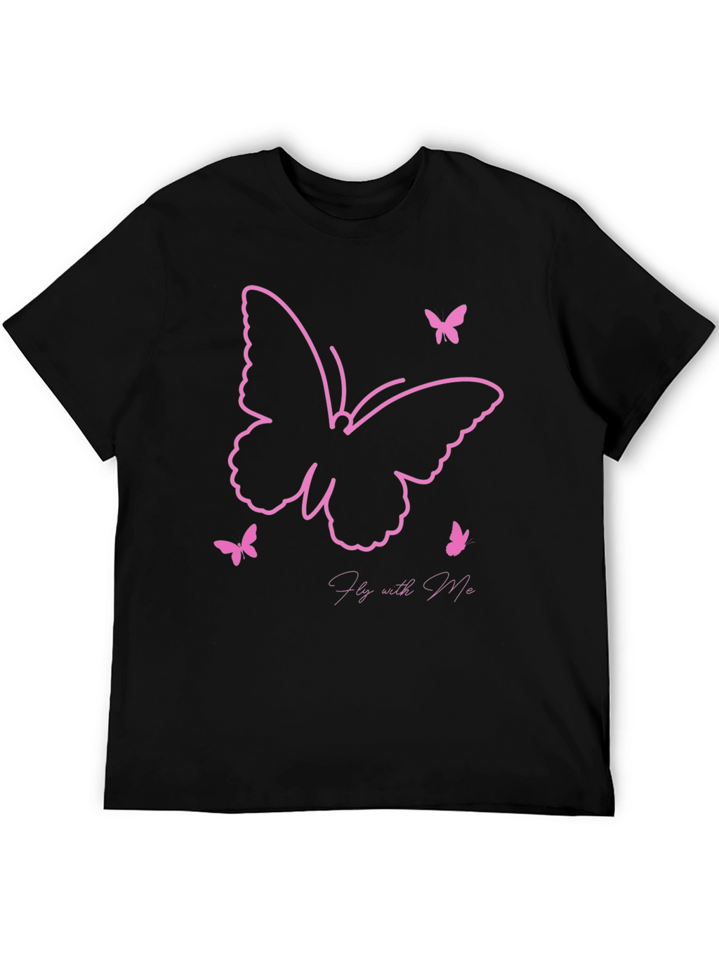 Camiseta Negra con Diseño de Mariposas Rosadas