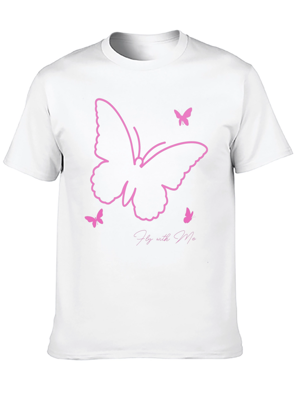 Camiseta Negra con Diseño de Mariposas Rosadas