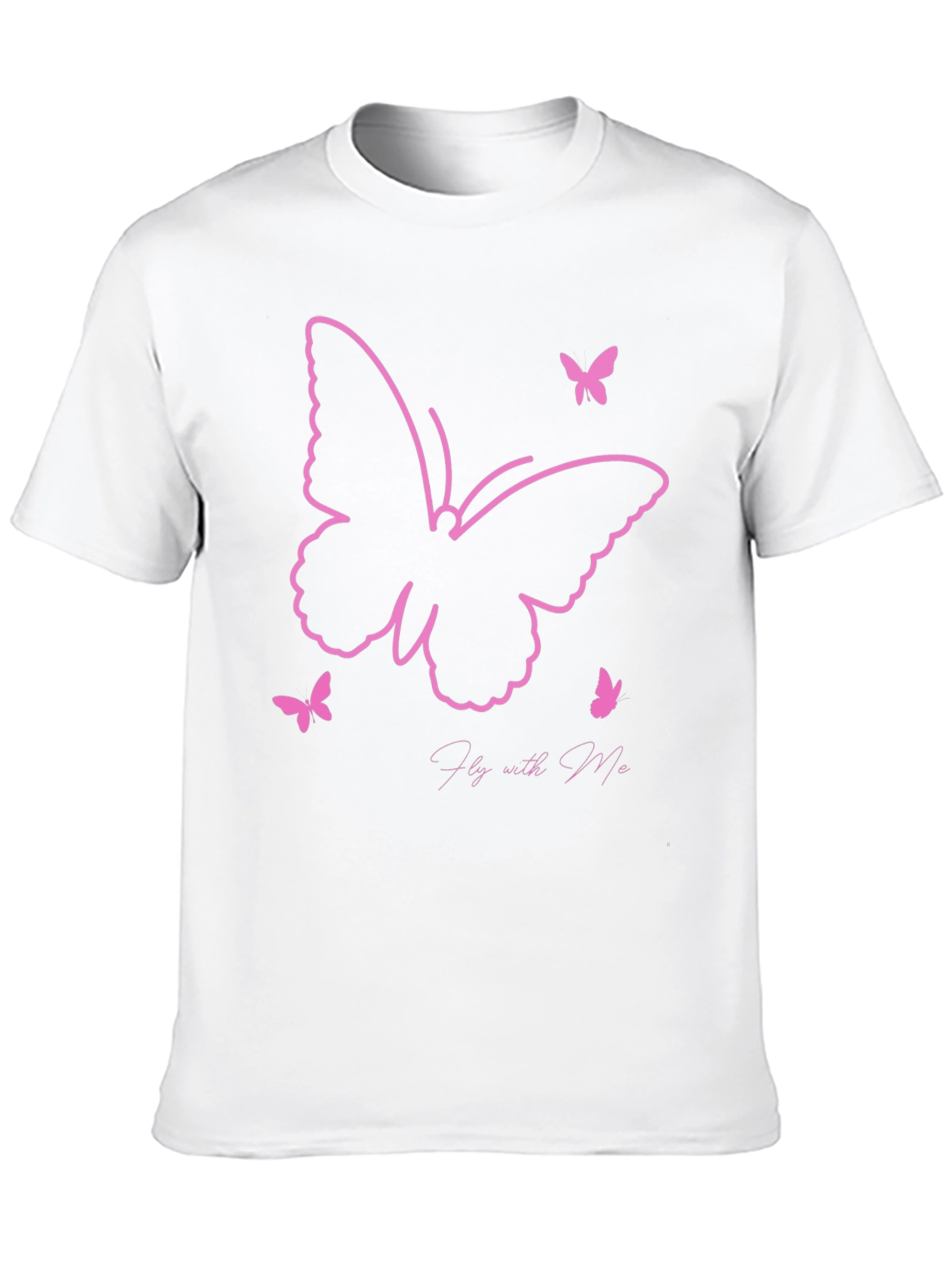 Camiseta Negra con Diseño de Mariposas Rosadas