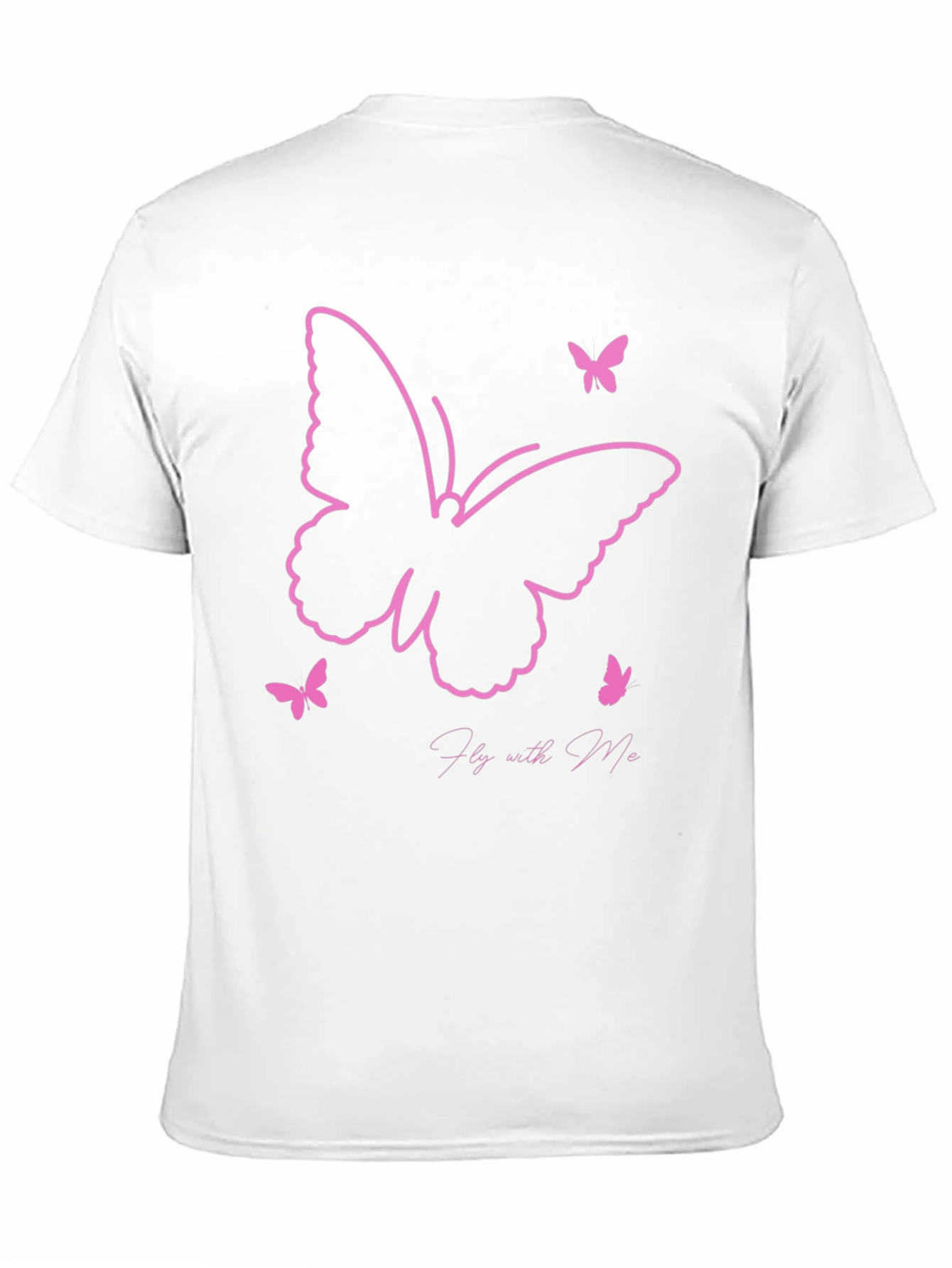 Camiseta Negra con Diseño de Mariposas Rosadas