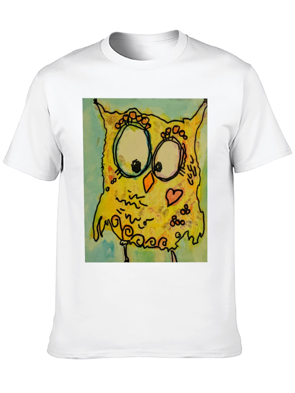 Camiseta Negra con Diseño de Búho Abstracto