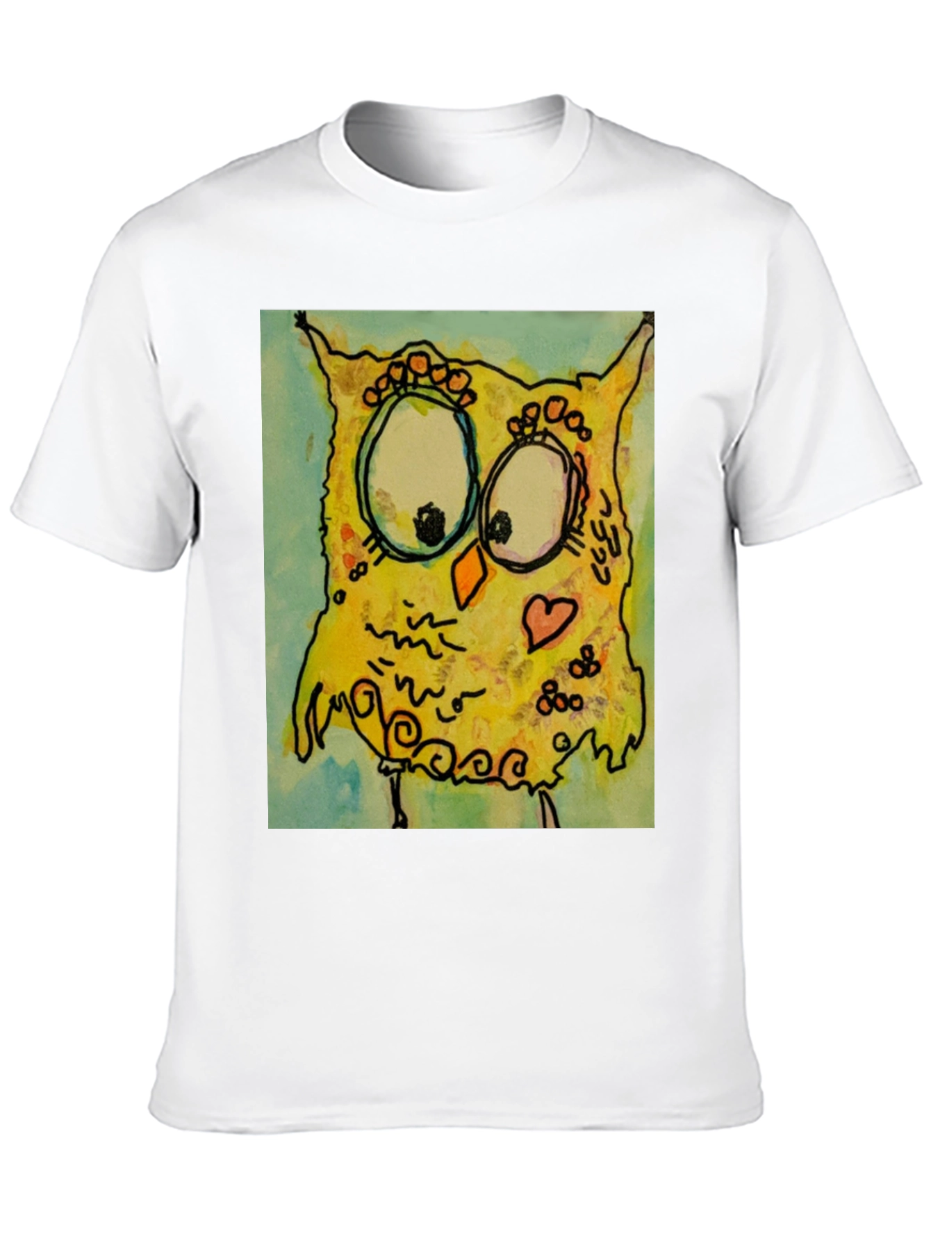 Camiseta Negra con Diseño de Búho Abstracto