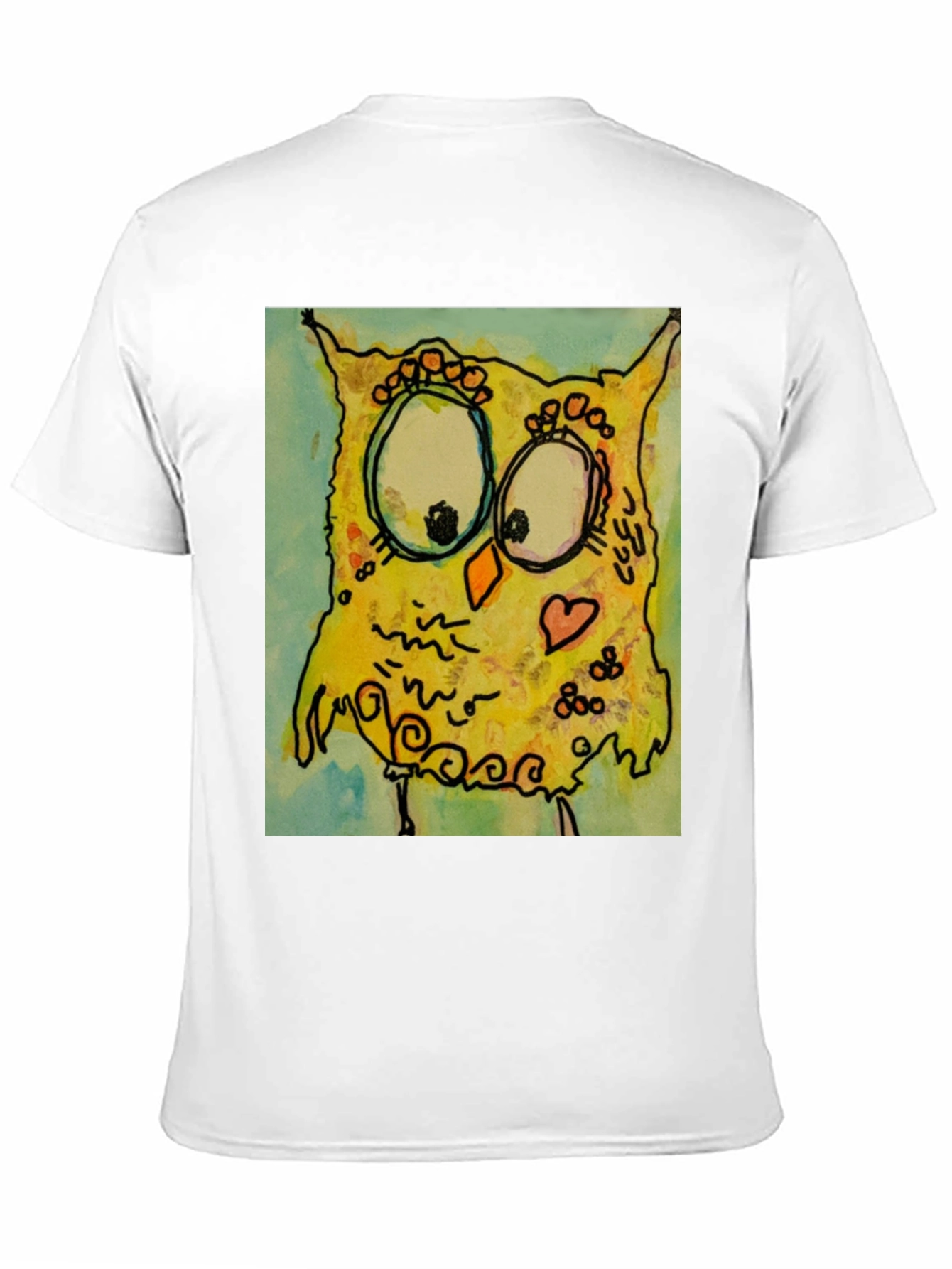 Camiseta Negra con Diseño de Búho Abstracto