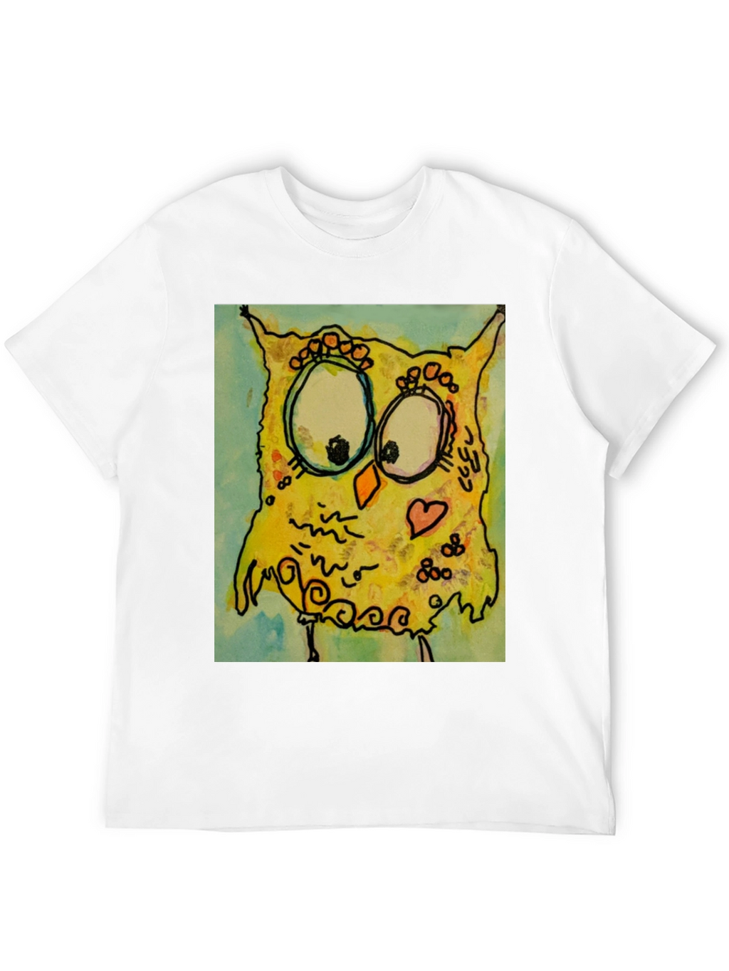 Camiseta Negra con Diseño de Búho Abstracto