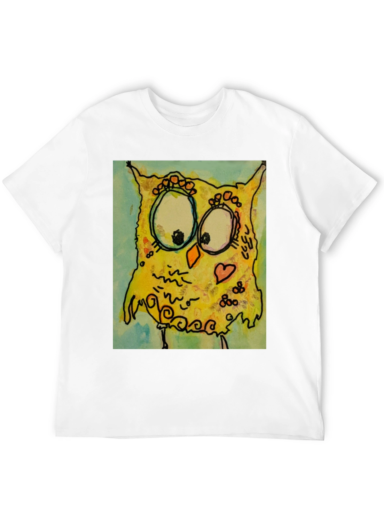 Camiseta Negra con Diseño de Búho Abstracto