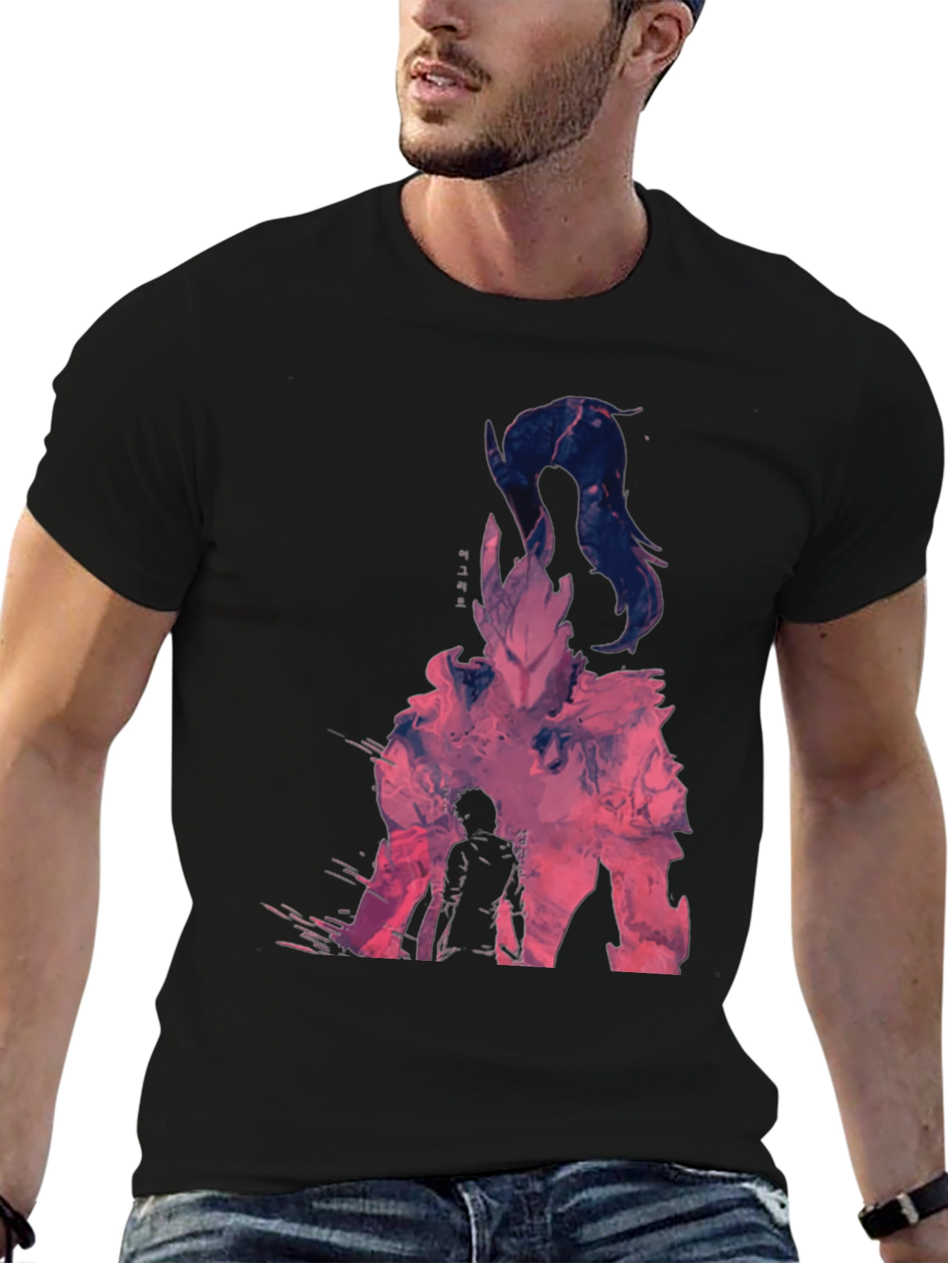 Camiseta Negra con Diseño Abstracto Anime