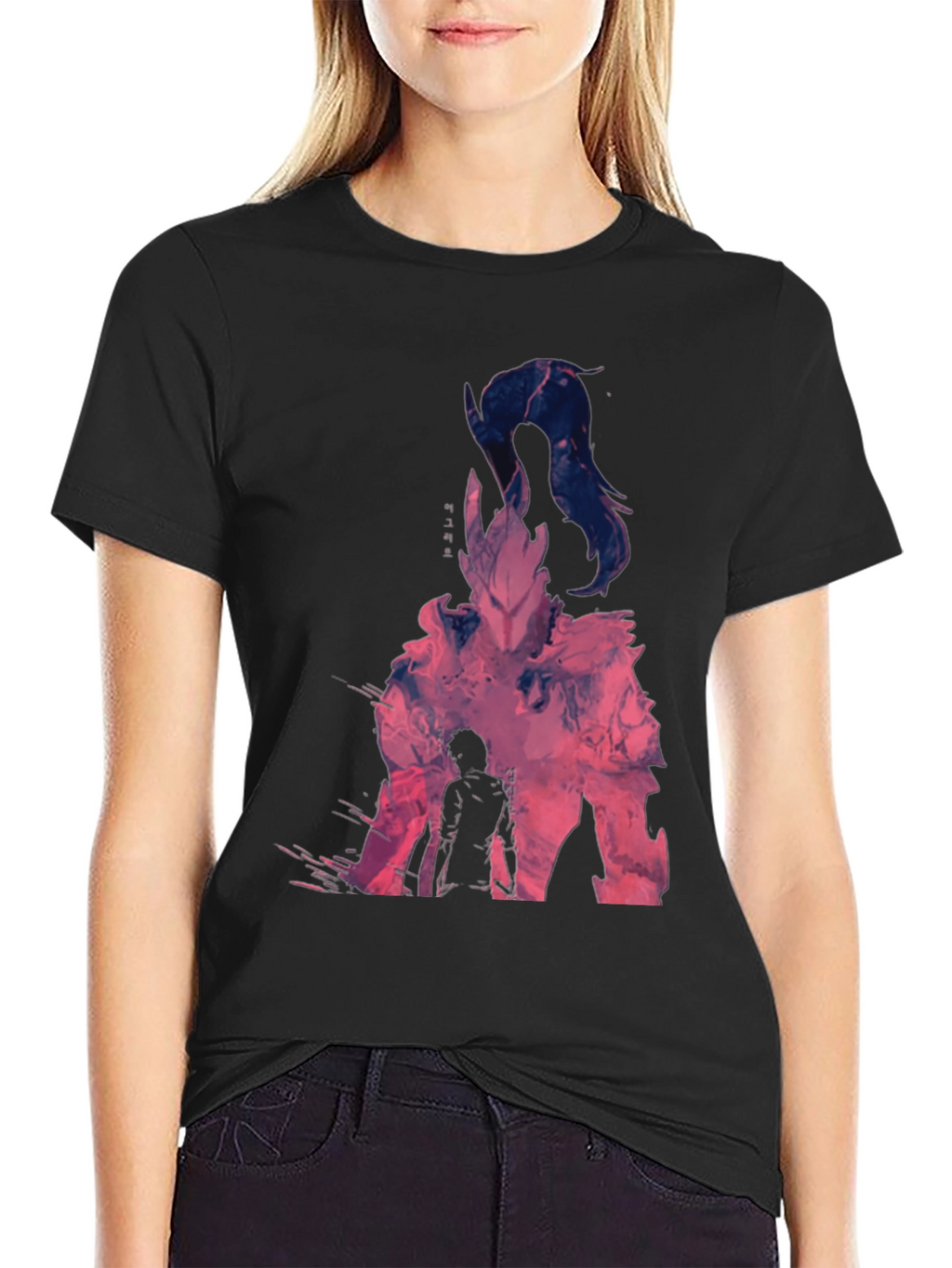 Camiseta Negra con Diseño Abstracto Anime