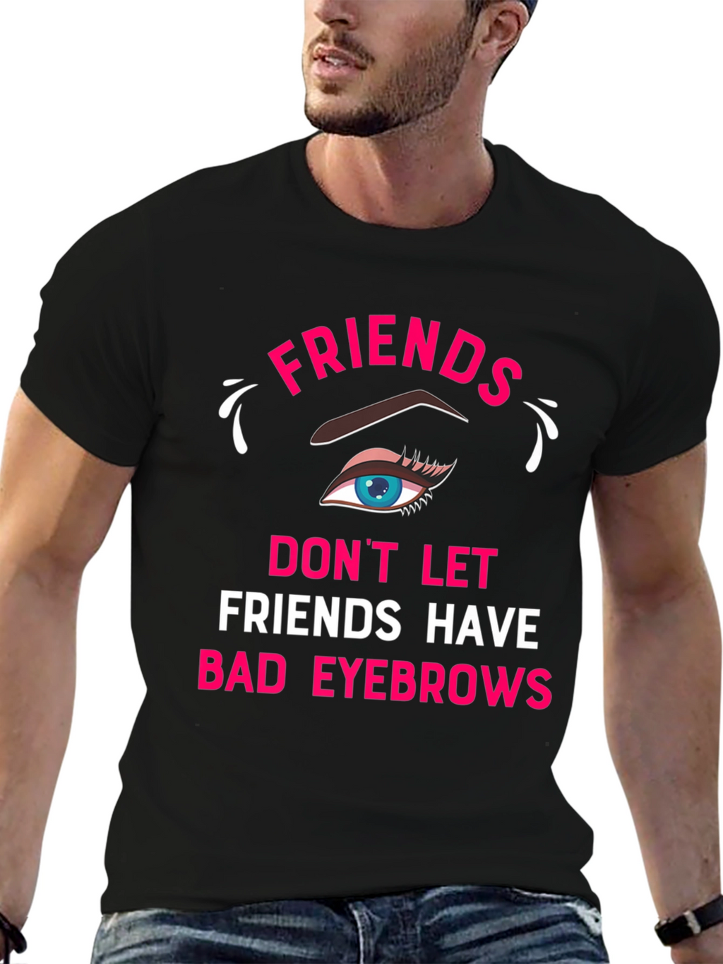 Camiseta Negra con Diseño Amigos y Cejas