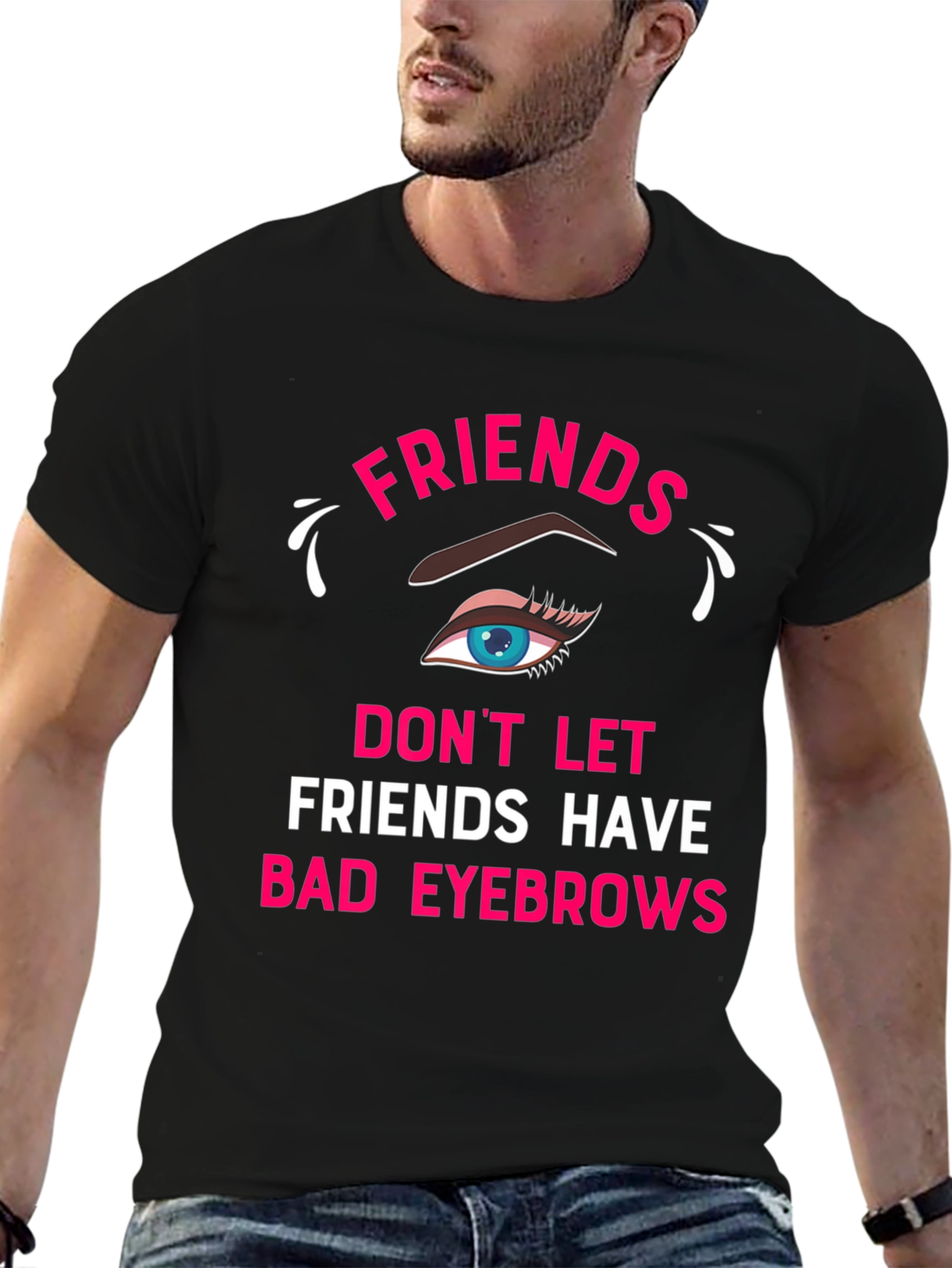 Camiseta Negra con Diseño Amigos y Cejas