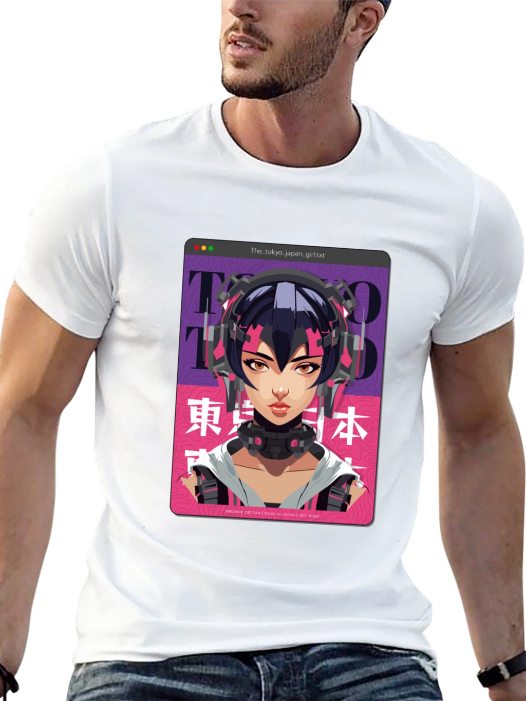 Camiseta Negra con Diseño Anime Cyberpunk Tokio