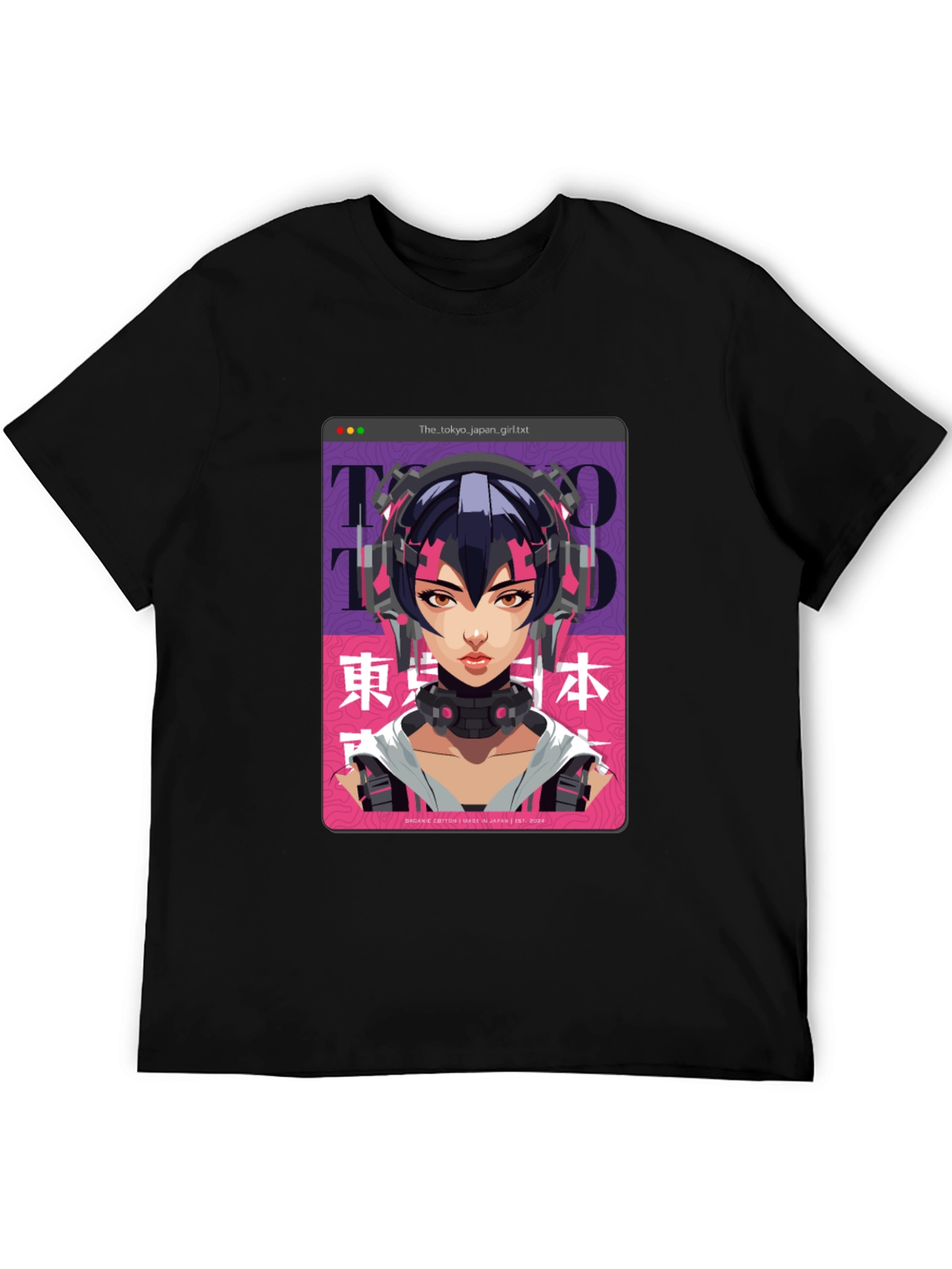 Camiseta Negra con Diseño Anime Cyberpunk Tokio