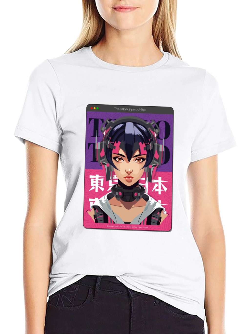 Camiseta Negra con Diseño Anime Cyberpunk Tokio