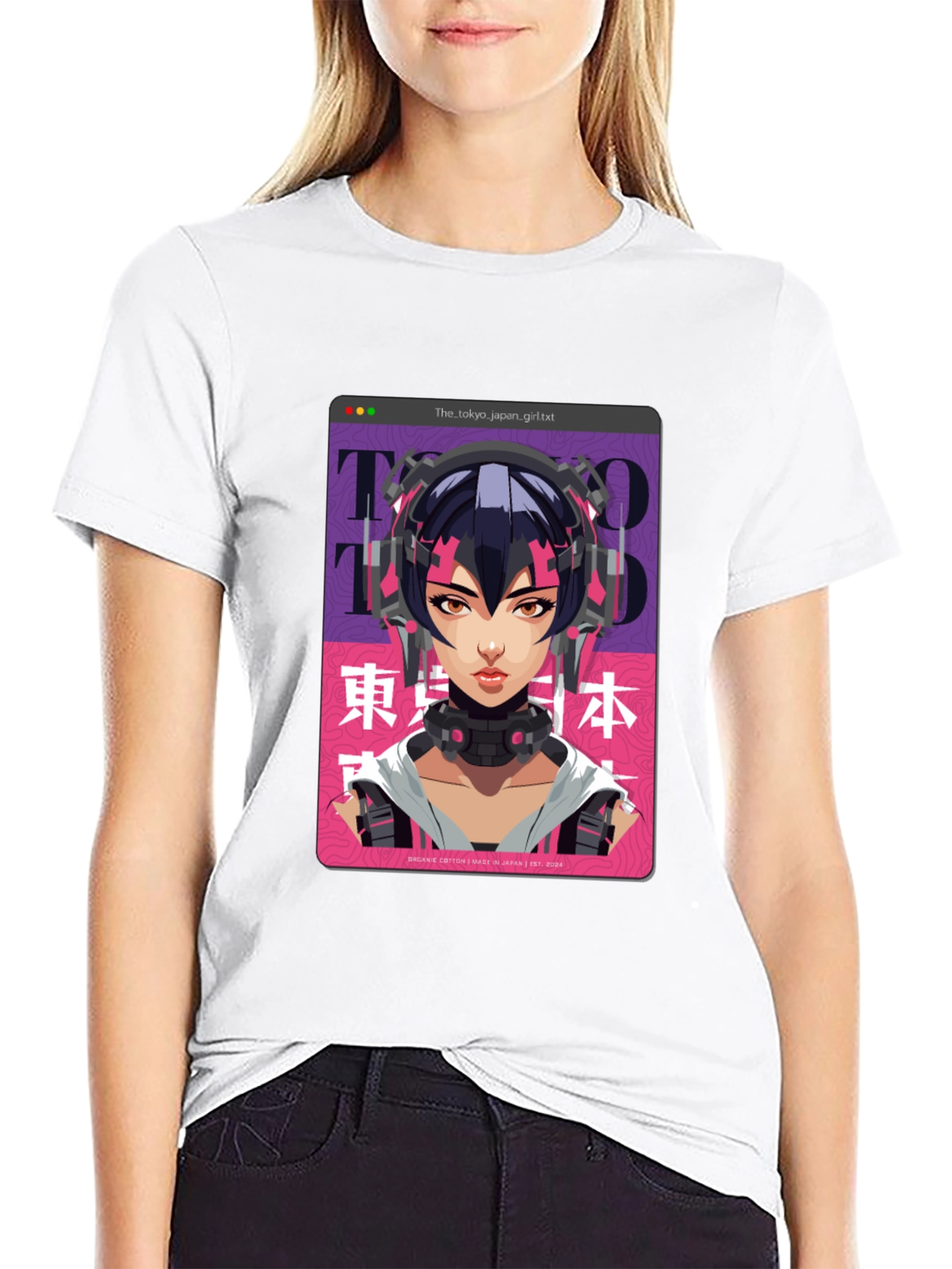 Camiseta Negra con Diseño Anime Cyberpunk Tokio