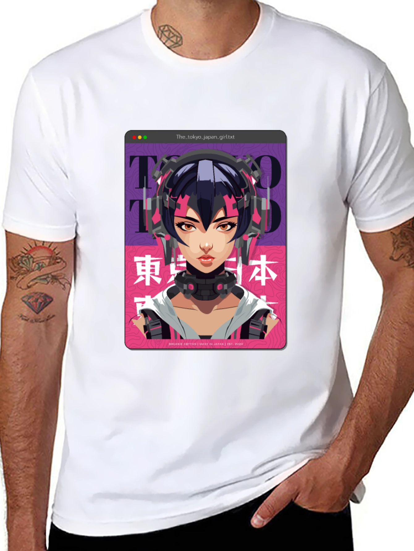 Camiseta Negra con Diseño Anime Cyberpunk Tokio