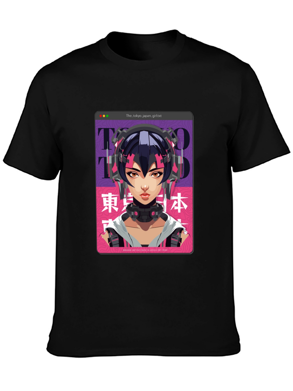 Camiseta Negra con Diseño Anime Cyberpunk Tokio