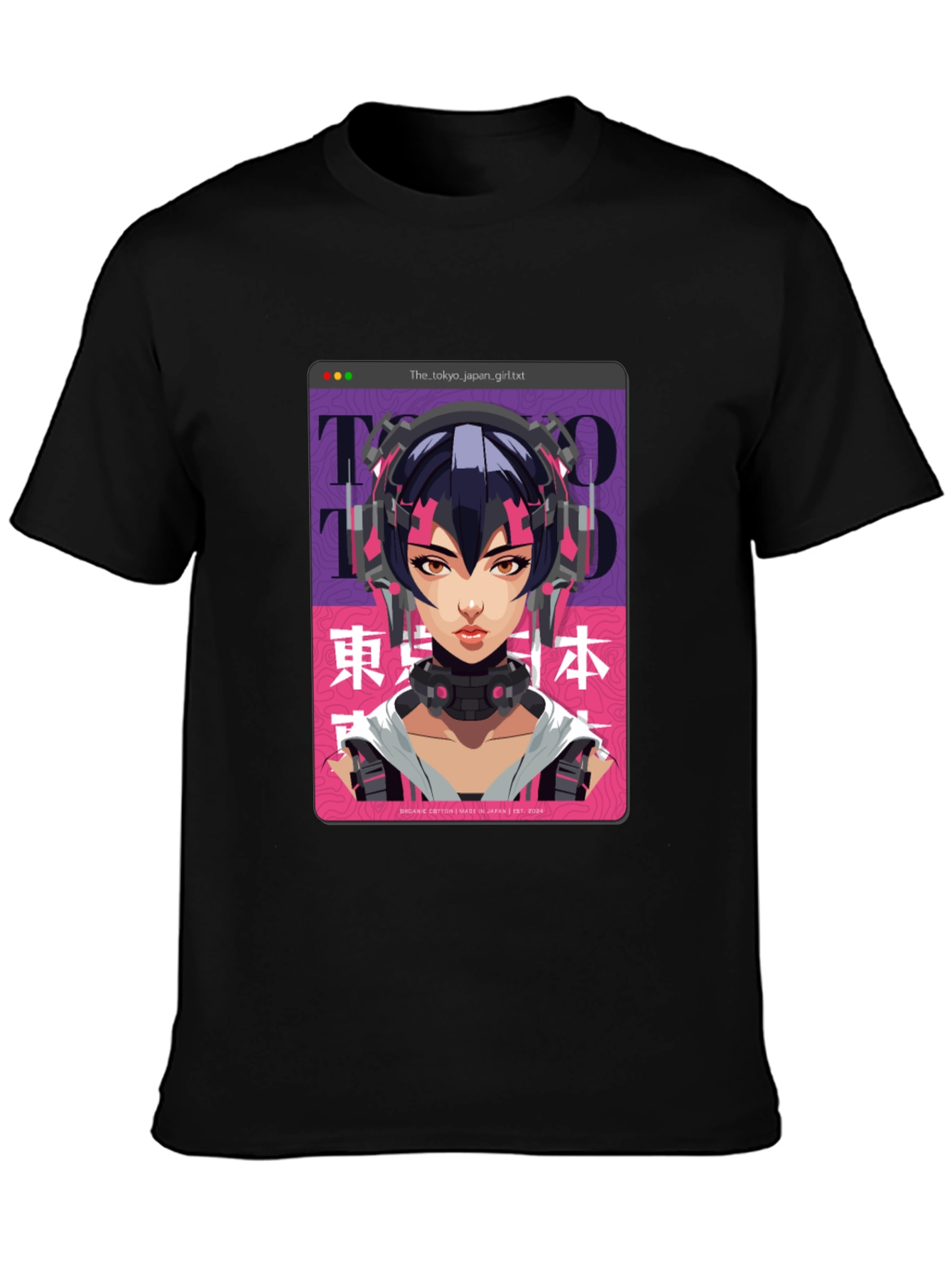 Camiseta Negra con Diseño Anime Cyberpunk Tokio