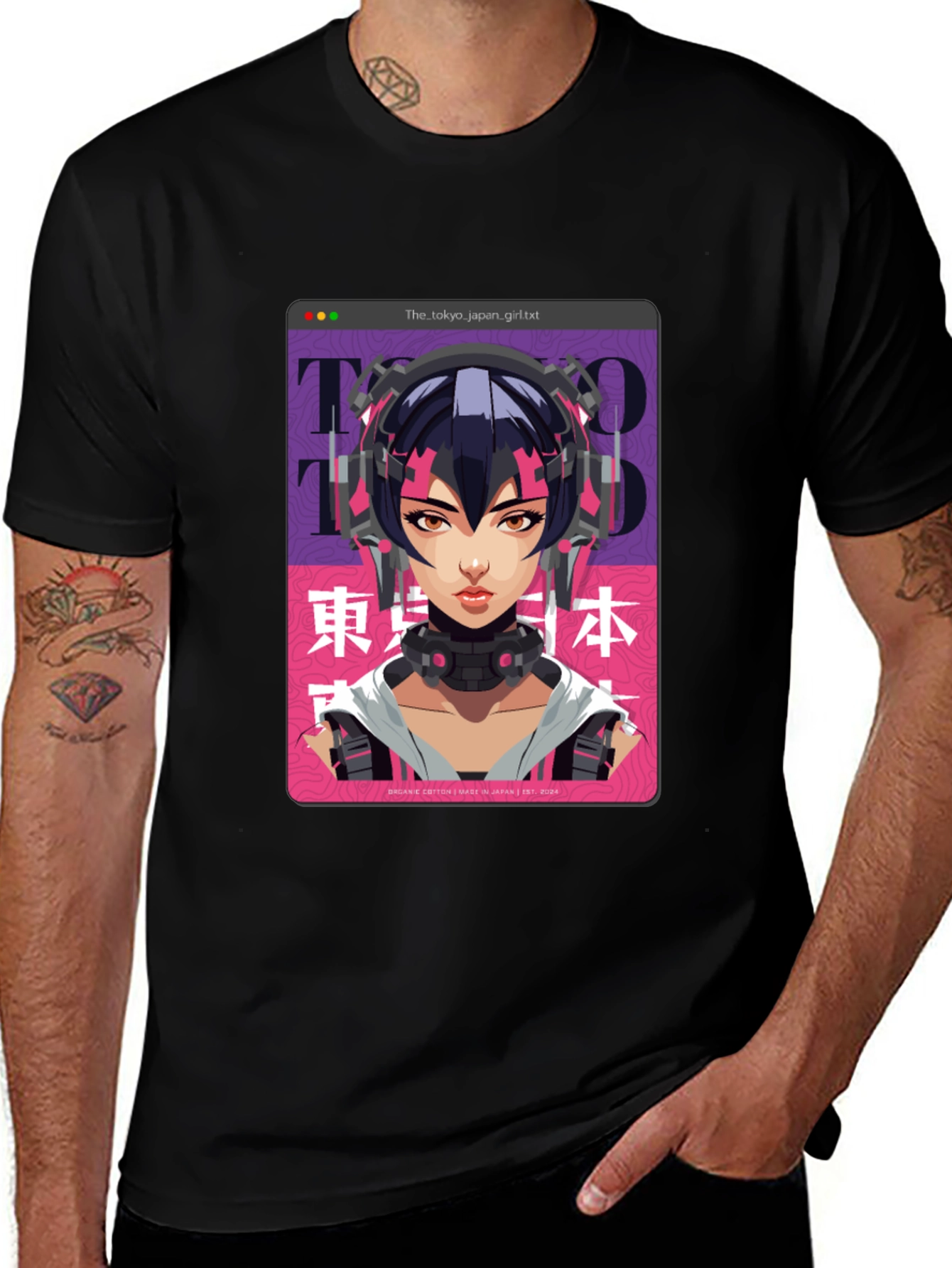 Camiseta Negra con Diseño Anime Cyberpunk Tokio