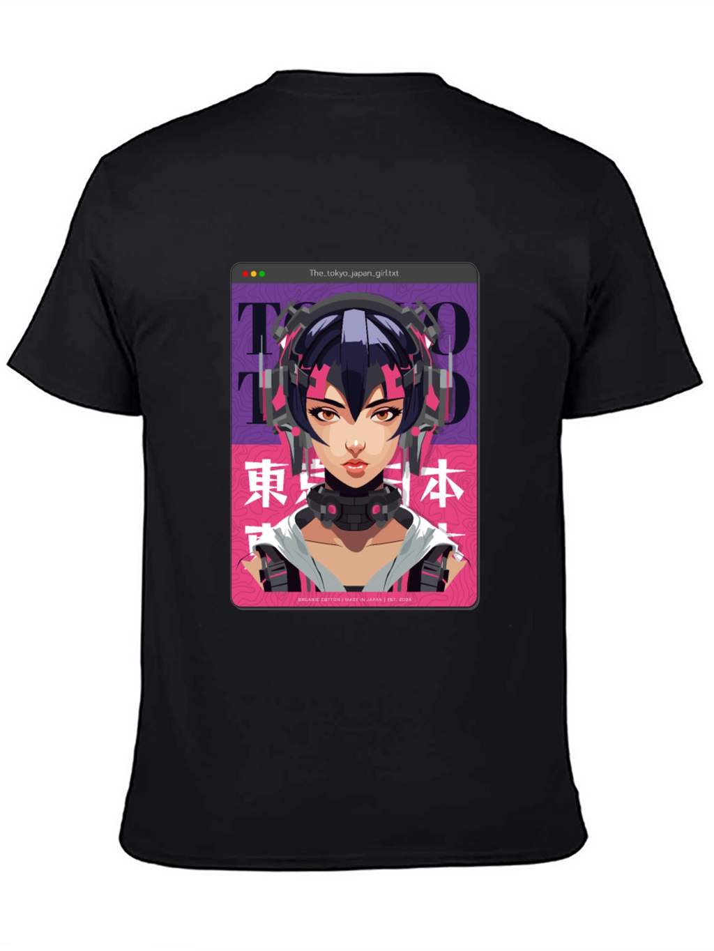 Camiseta Negra con Diseño Anime Cyberpunk Tokio
