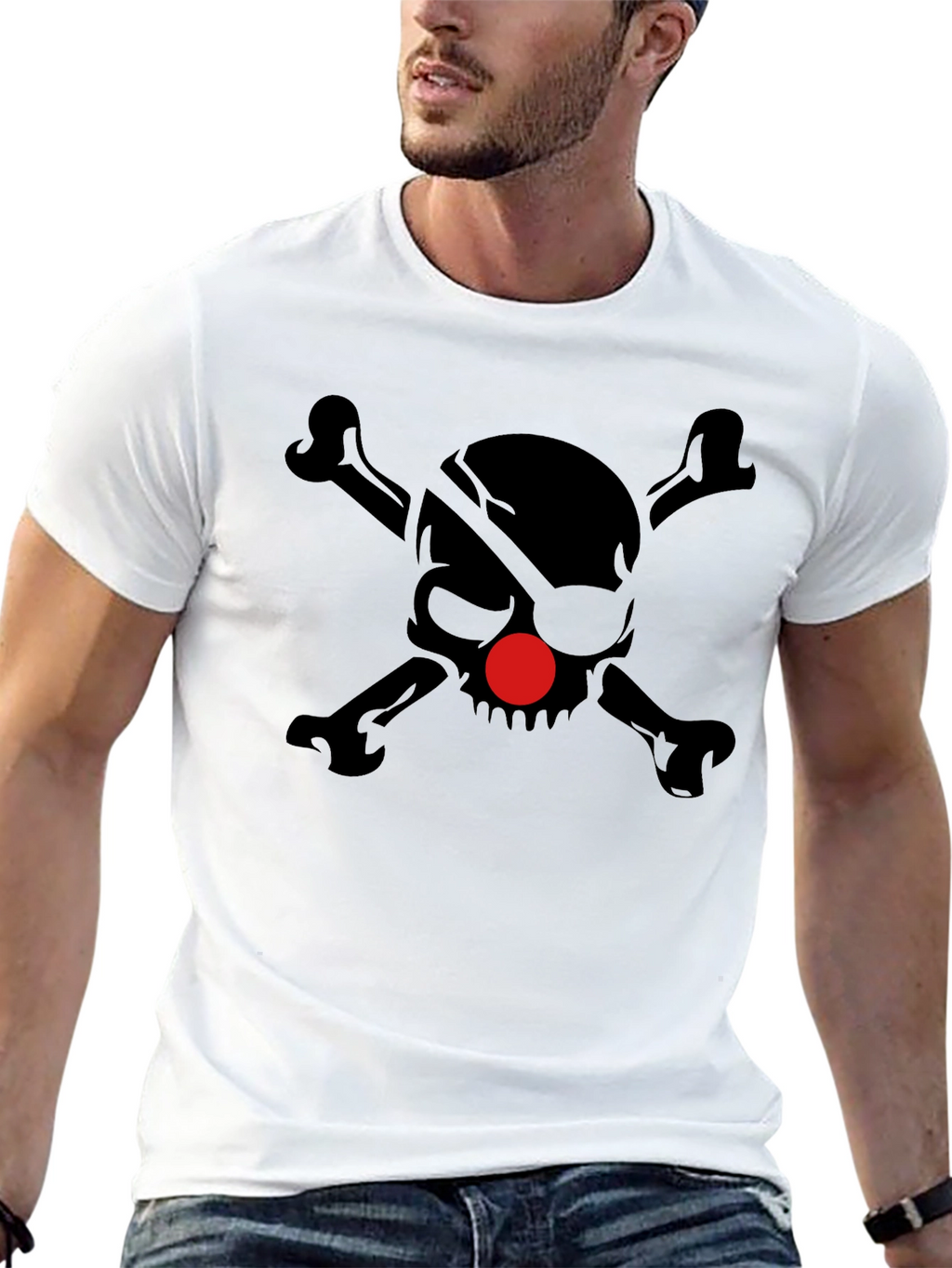 Camiseta Calavera Pirata Nariz Roja para Hombre