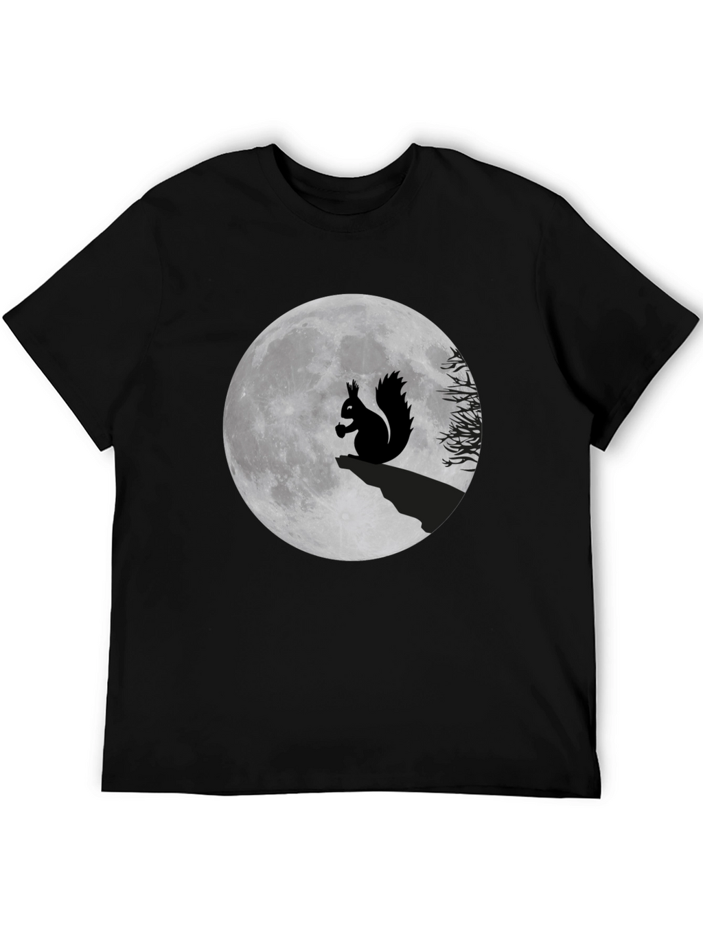 Camiseta Negra con Ardilla y Luna Llena