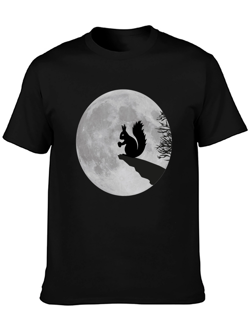 Camiseta Negra con Ardilla y Luna Llena
