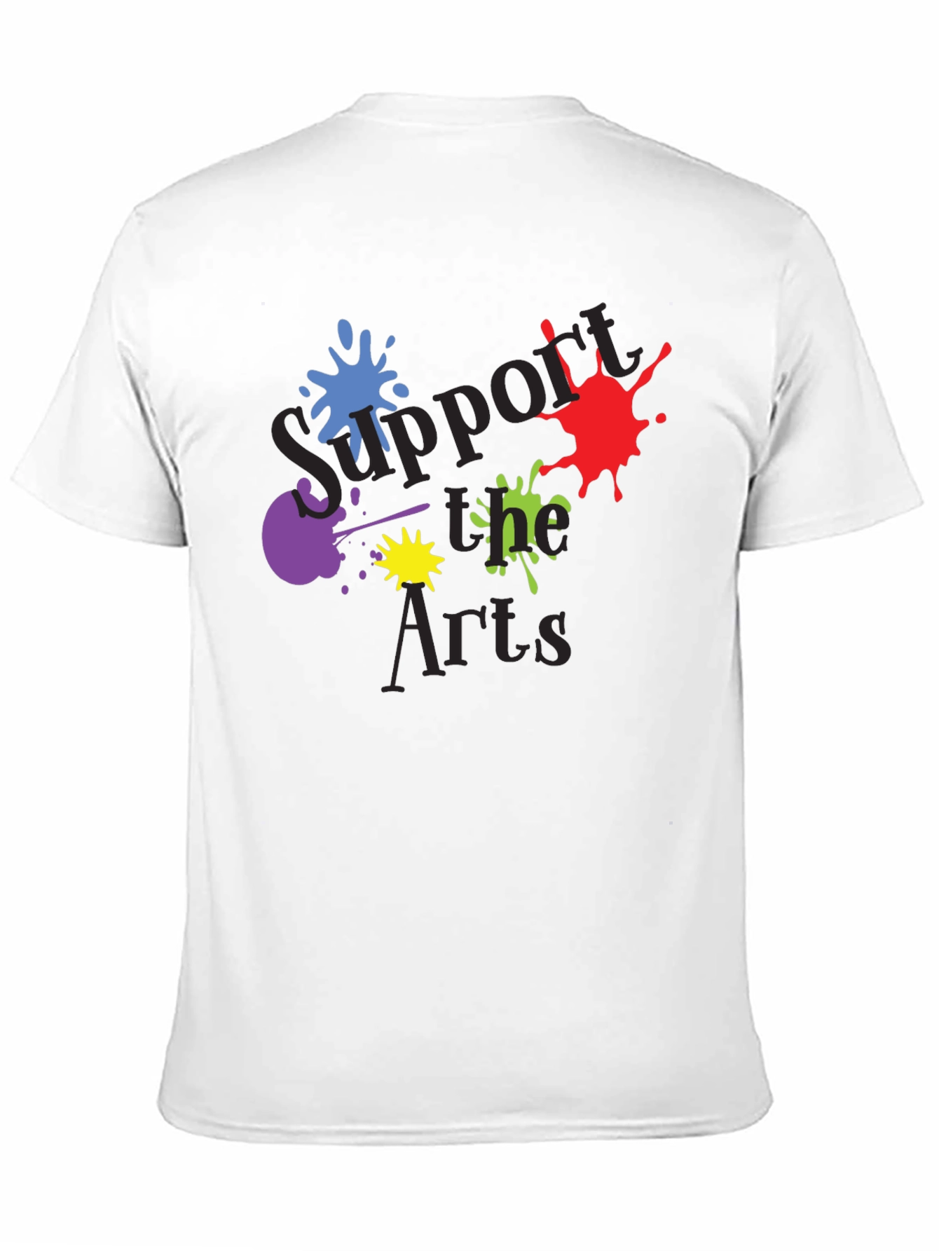 Camiseta Negra Apoya las Artes con Salpicaduras de Pintura