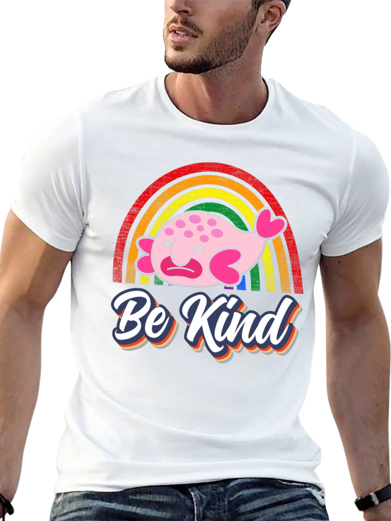 Camiseta Negra Be Kind con Arcoíris y Blobfish