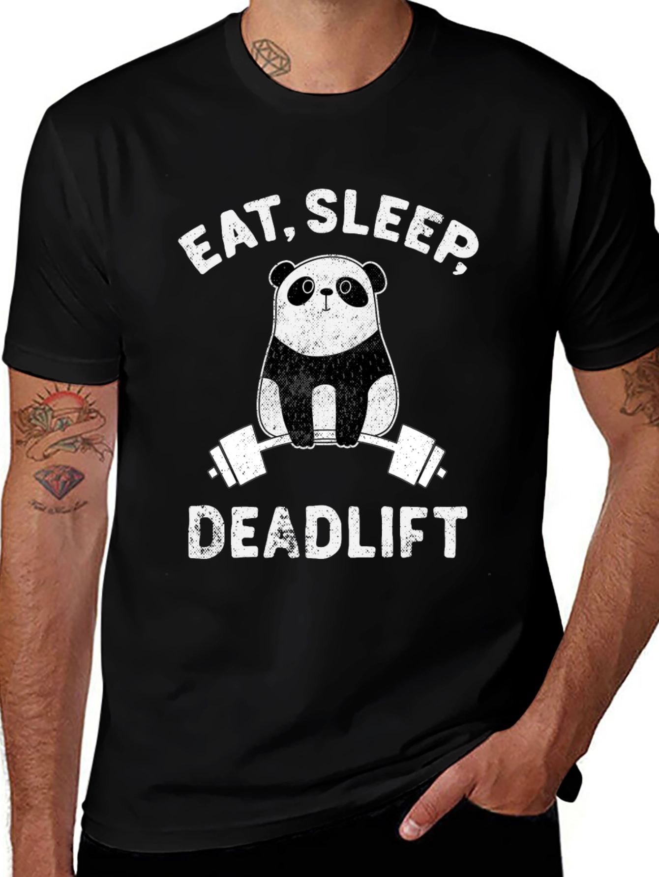 Camiseta Hombre Panda Deadlift: Come Duerme Levanta