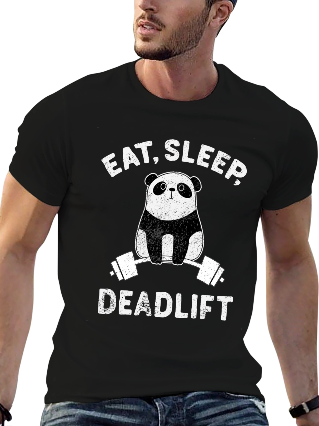 Camiseta Hombre Panda Deadlift: Come Duerme Levanta