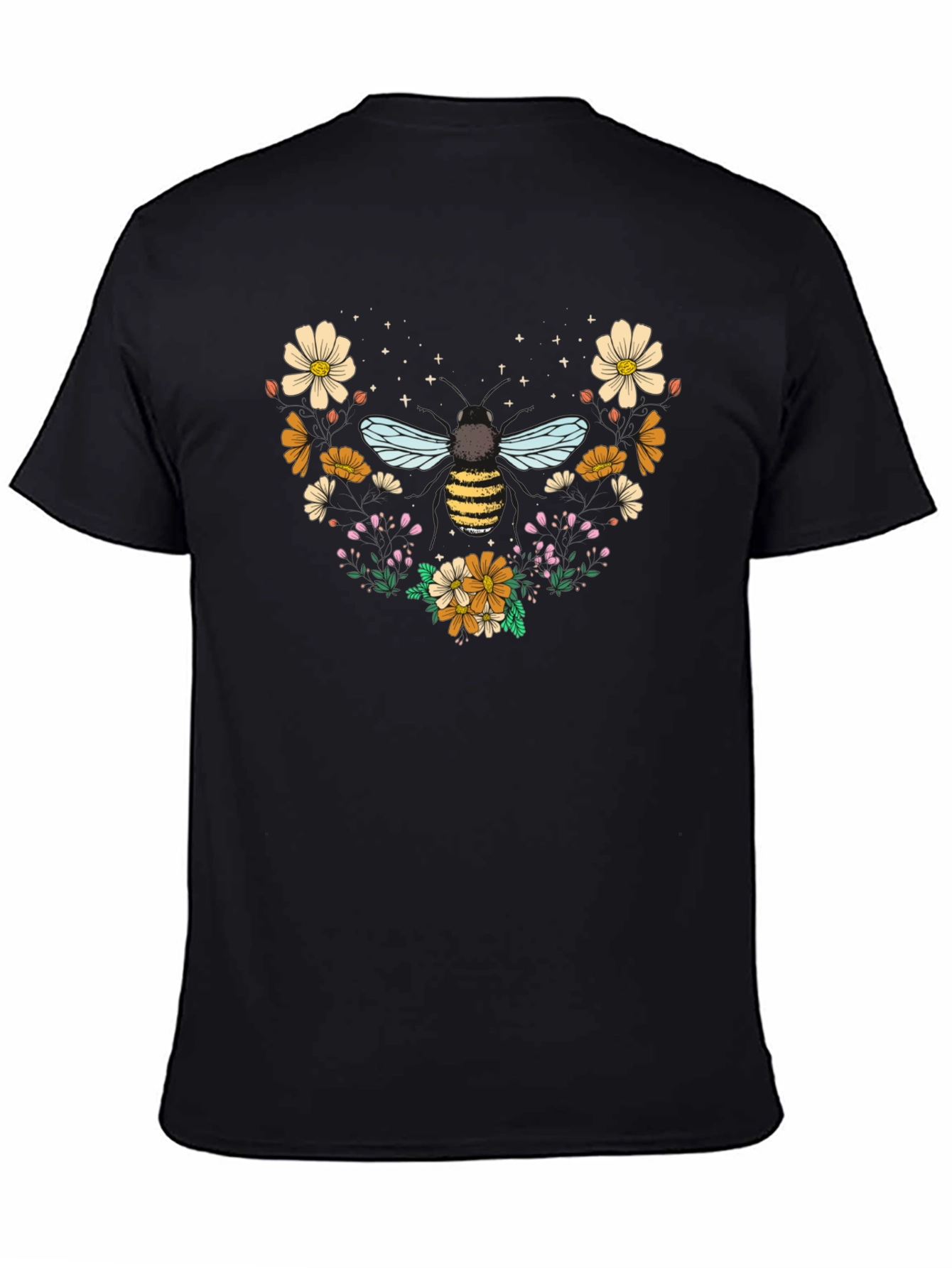 Camiseta Negra con Diseño de Abeja Floral