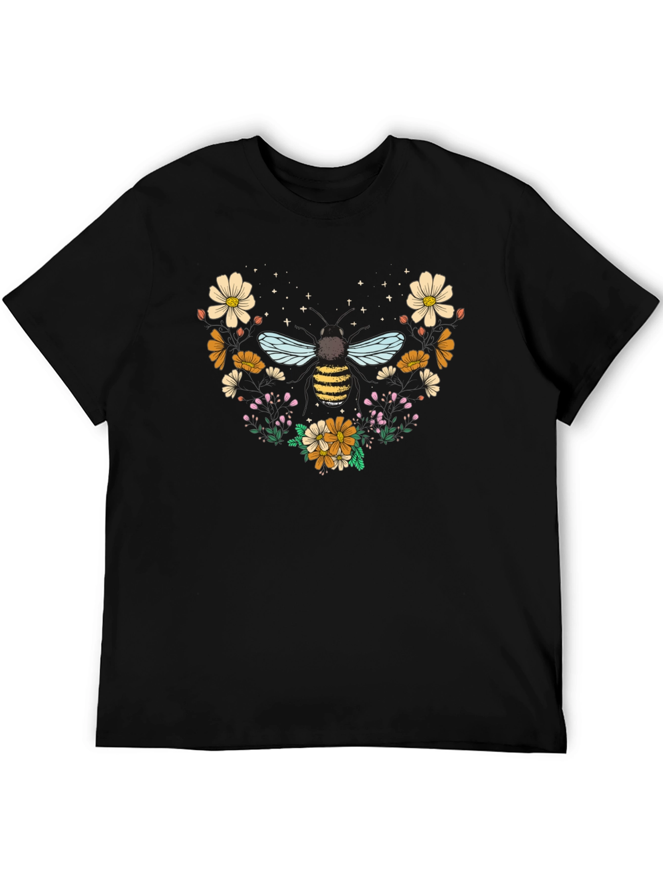 Camiseta Negra con Diseño de Abeja Floral