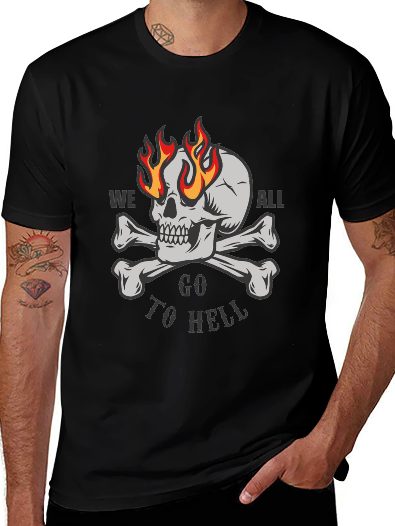 Camiseta Negra Calavera en Llamas Vamos al Infierno